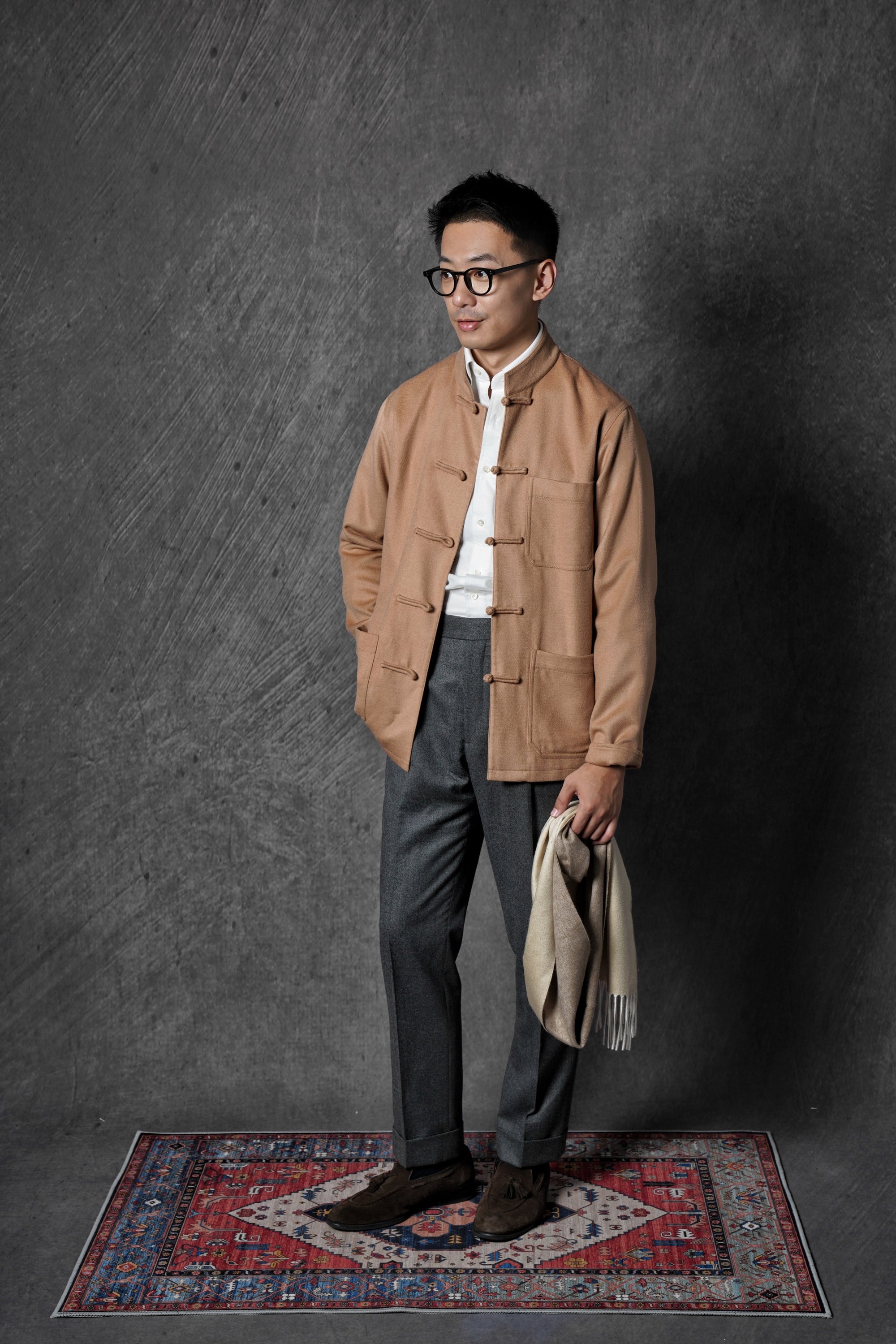 Camel Wool Silk Mandarin Jacket