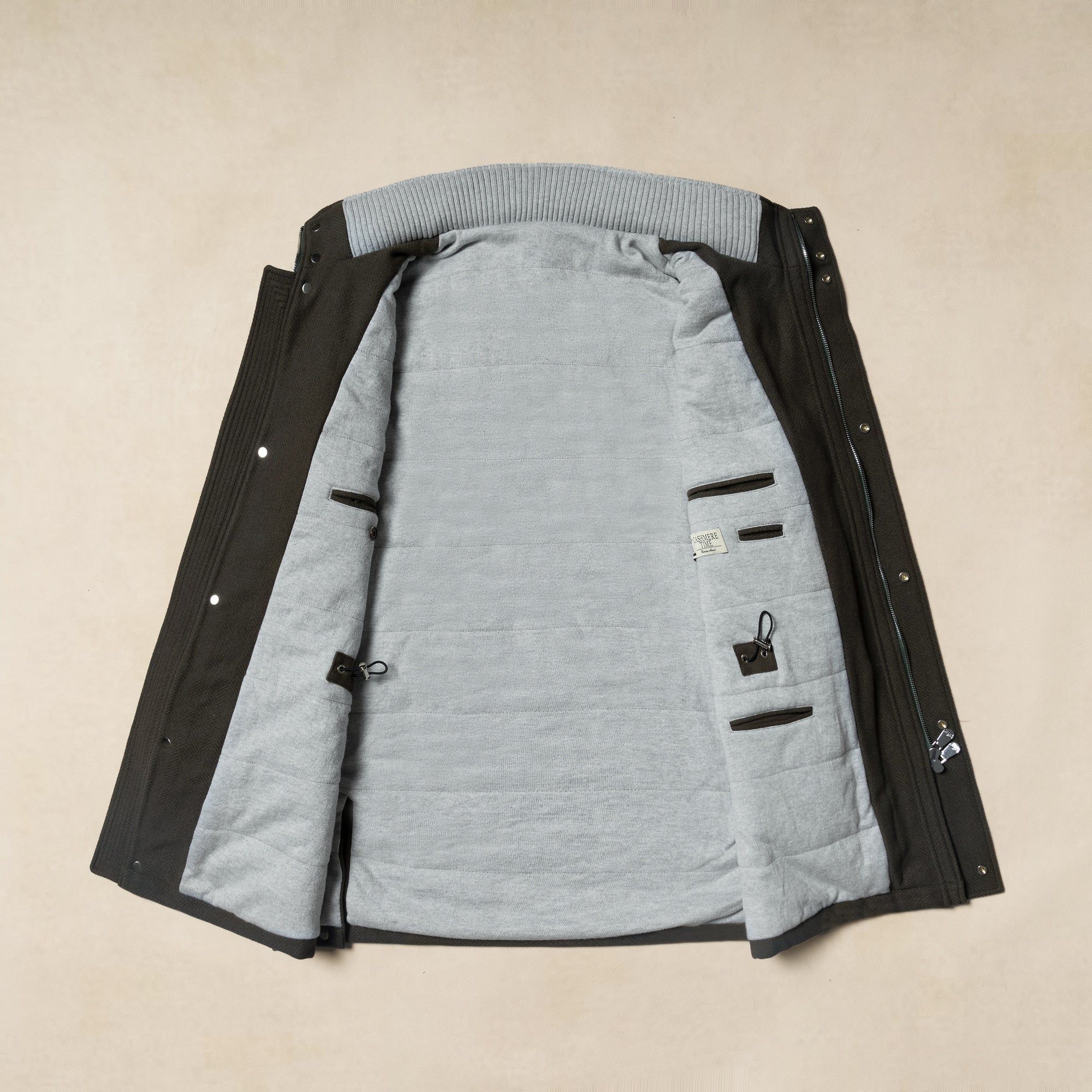 Olive Herringbone Wool Cashmere N3B Parka