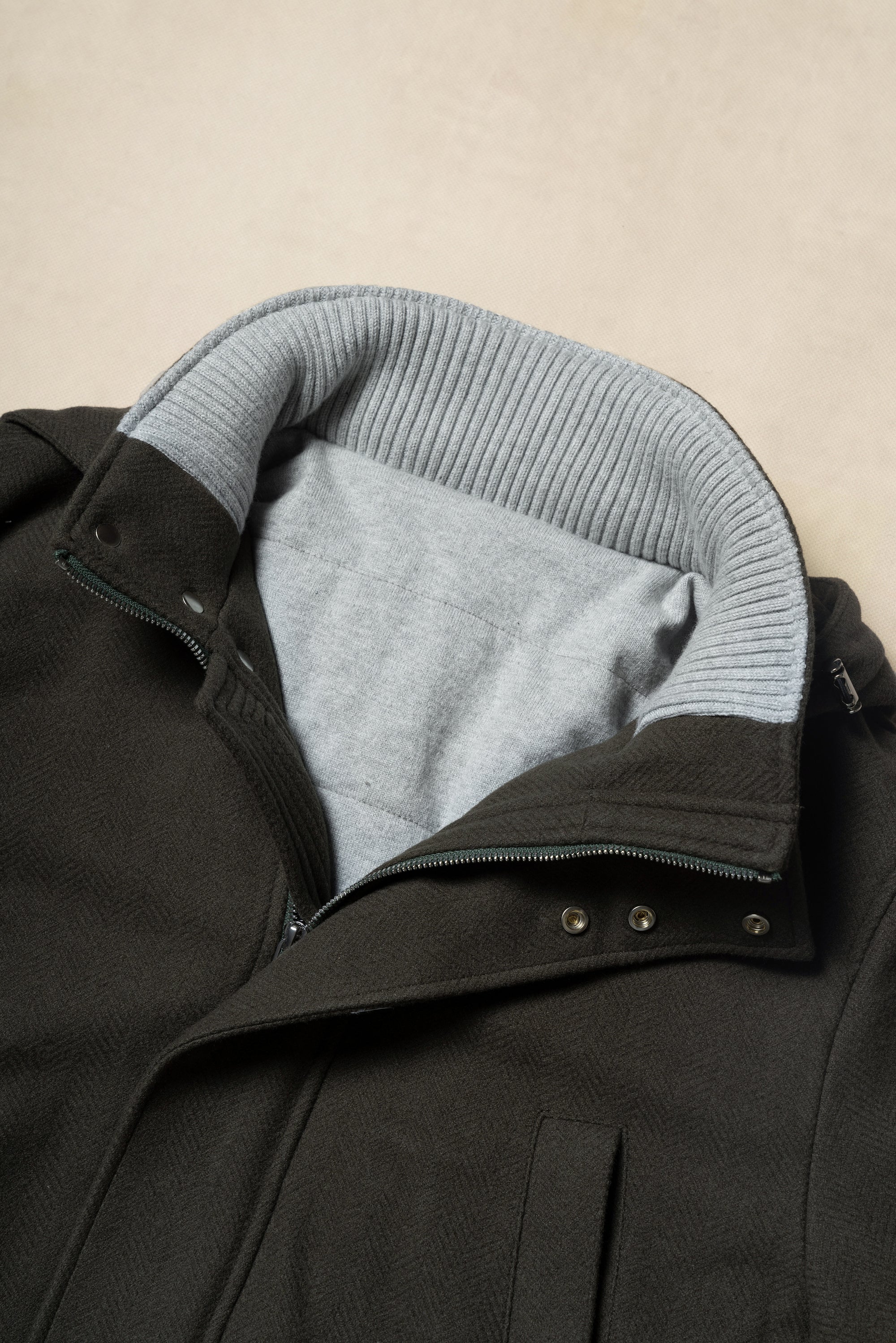 Olive Herringbone Wool Cashmere N3B Parka