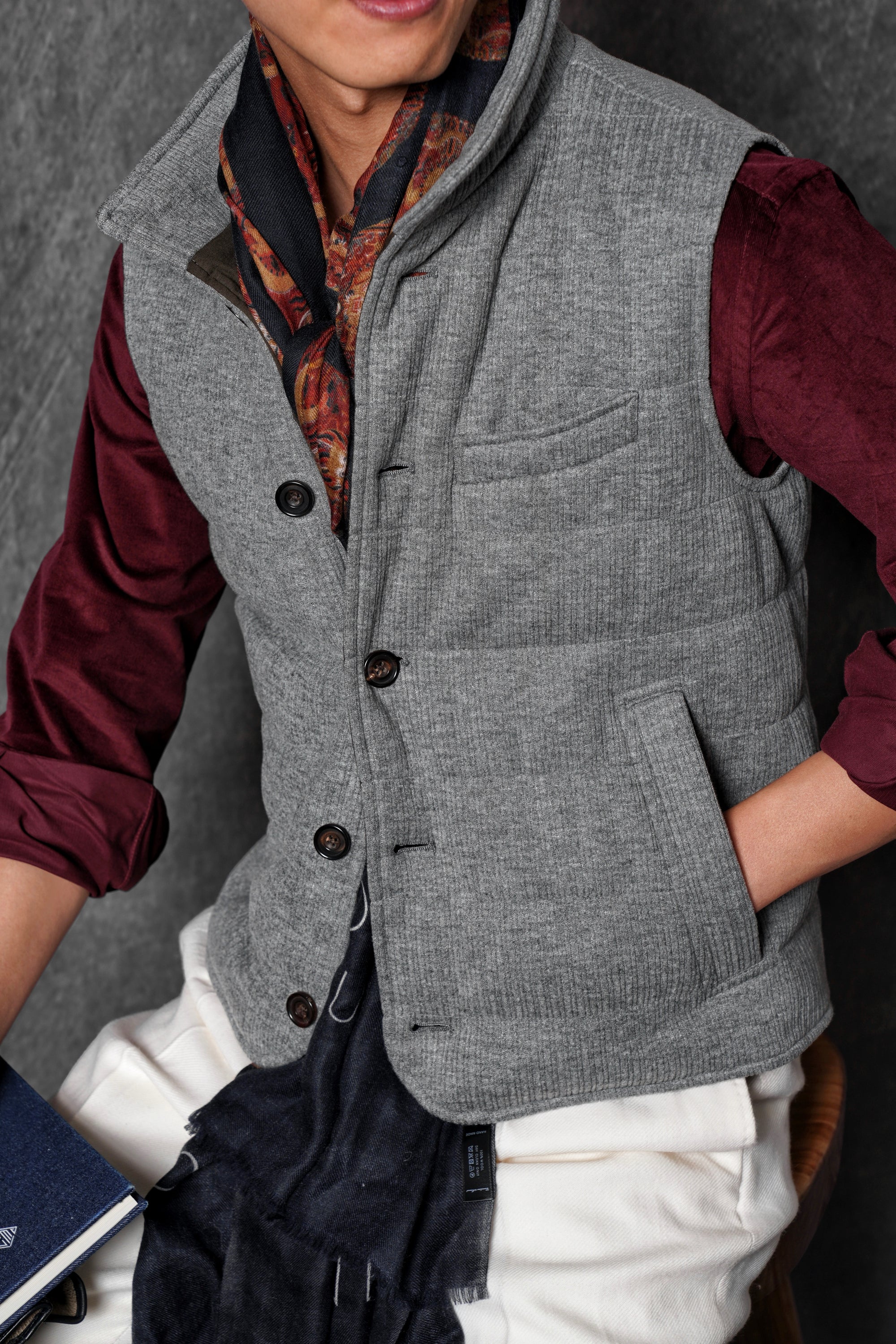 Mid Grey Corduroy Gilet
