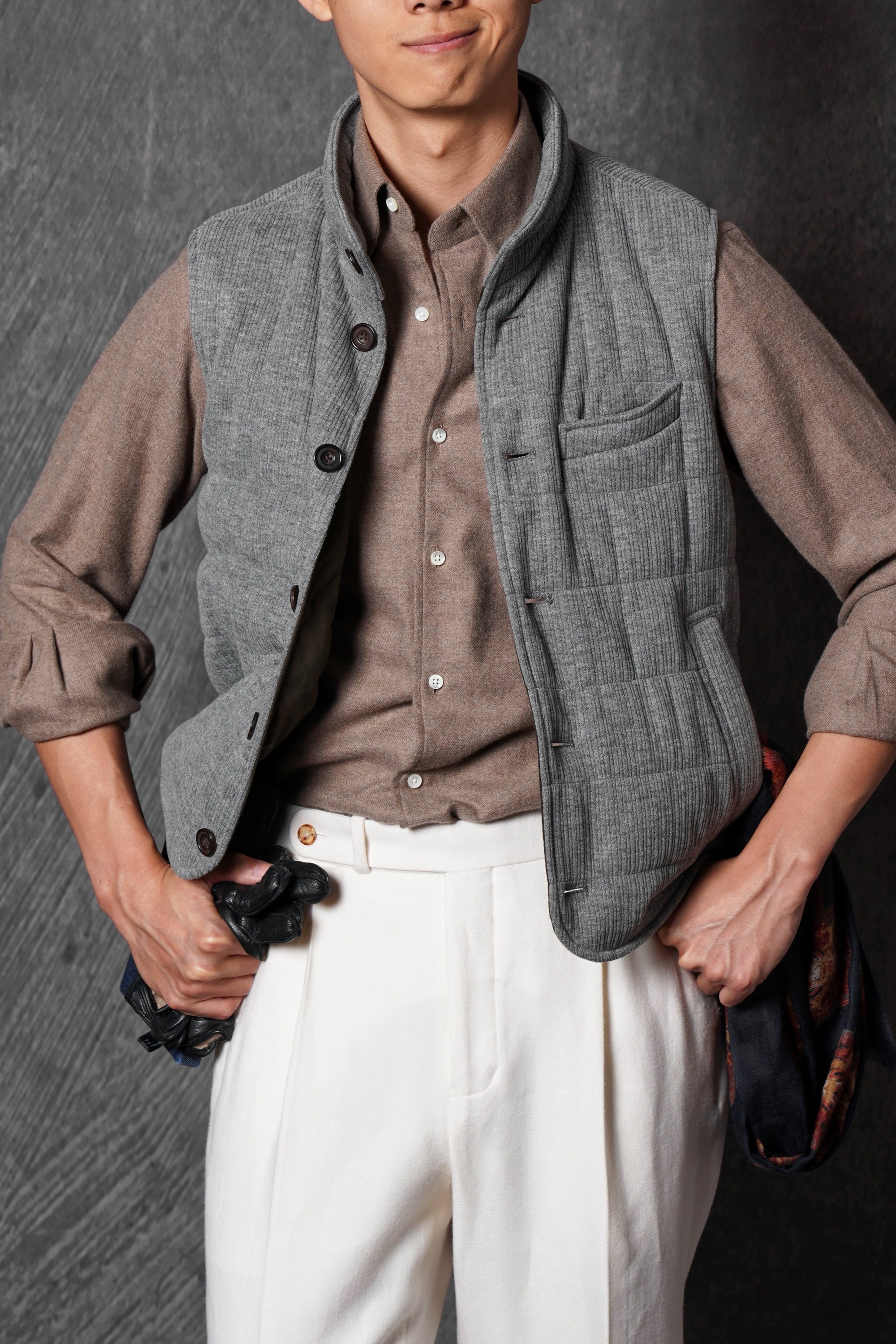 Mid Grey Corduroy Gilet