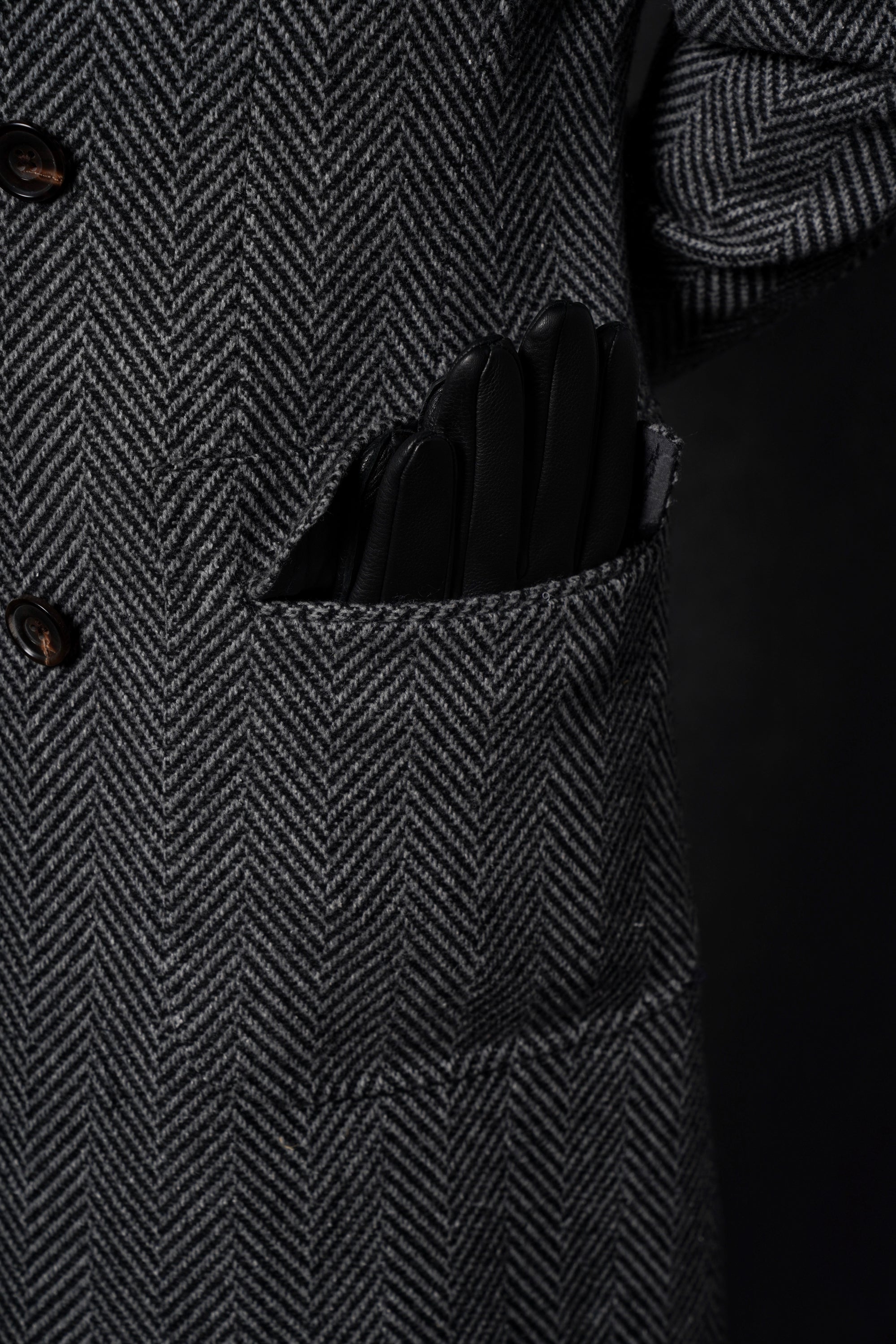MTO Grey Herringbone Wool Silk Ulster Polo Coat