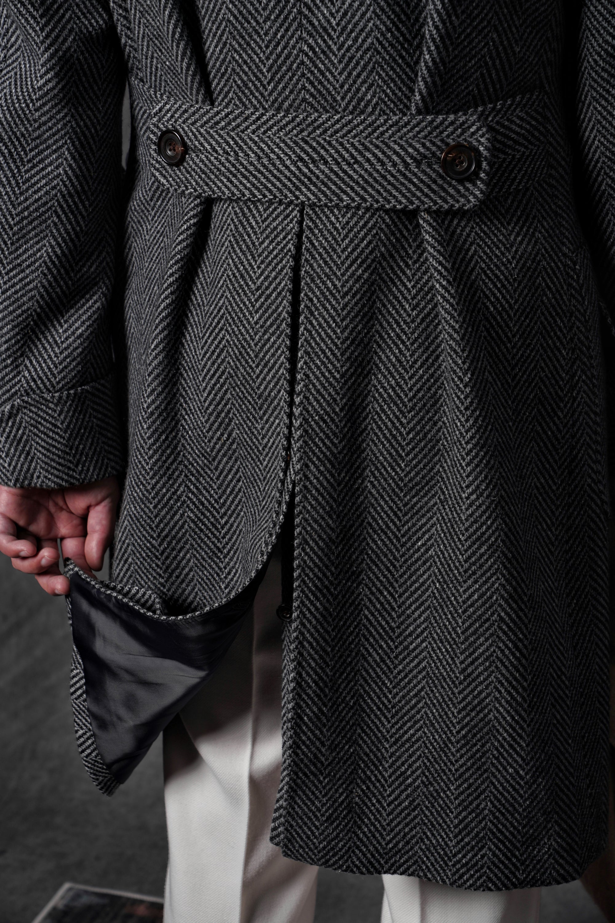 MTO Grey Herringbone Wool Silk Ulster Polo Coat