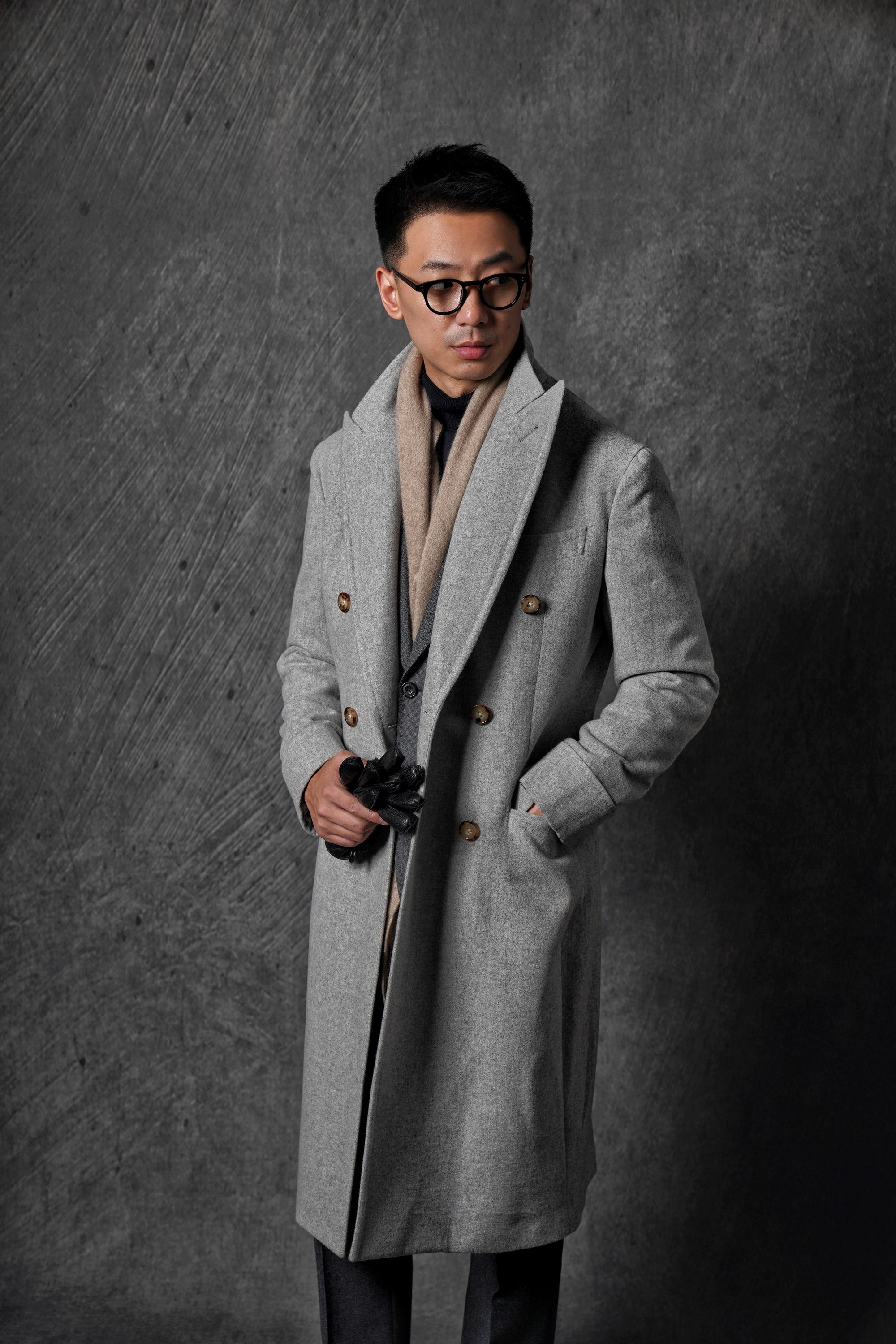 MTO Light Grey Wool Cashmere Chesterfield Coat