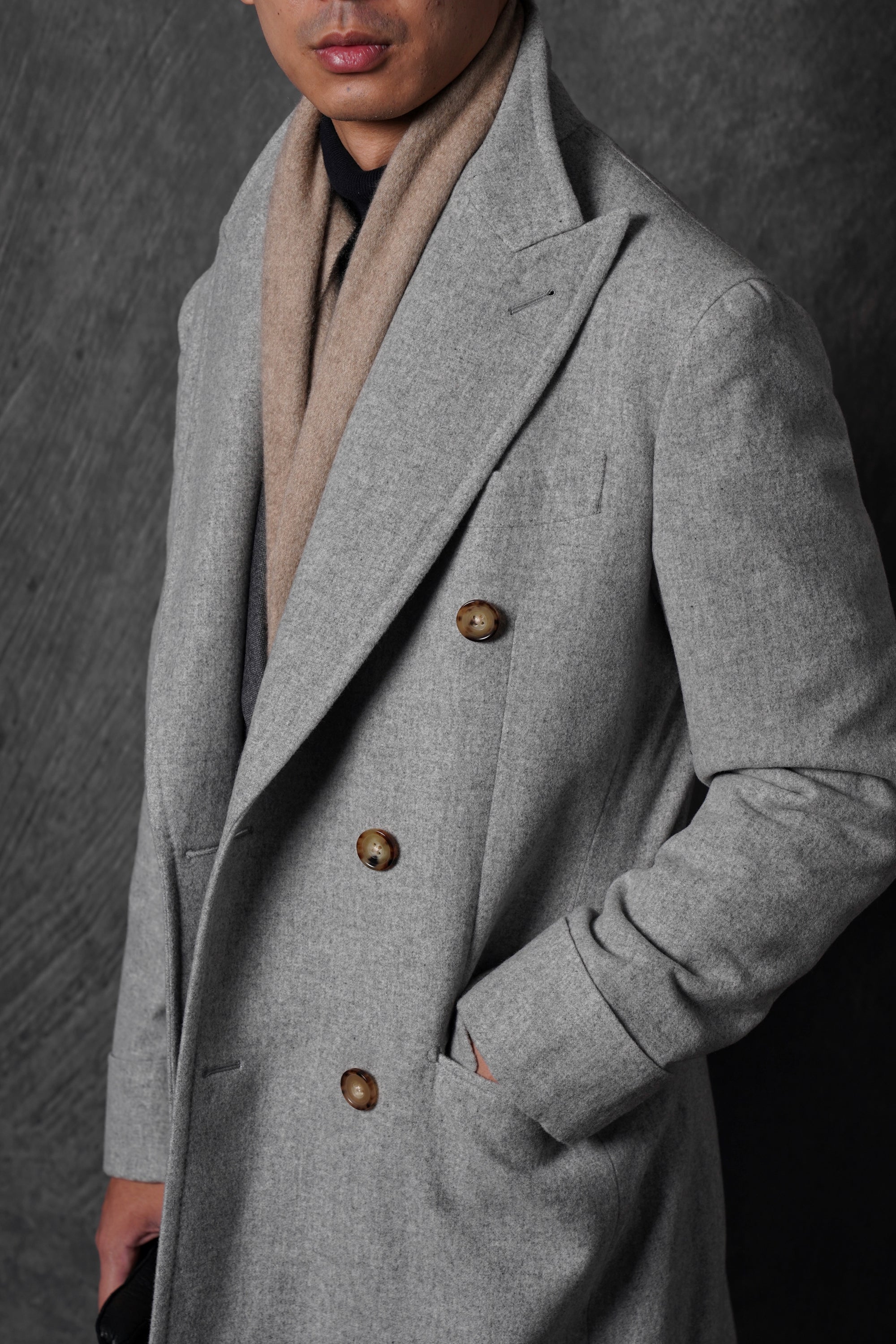 MTO Light Grey Wool Cashmere Chesterfield Coat