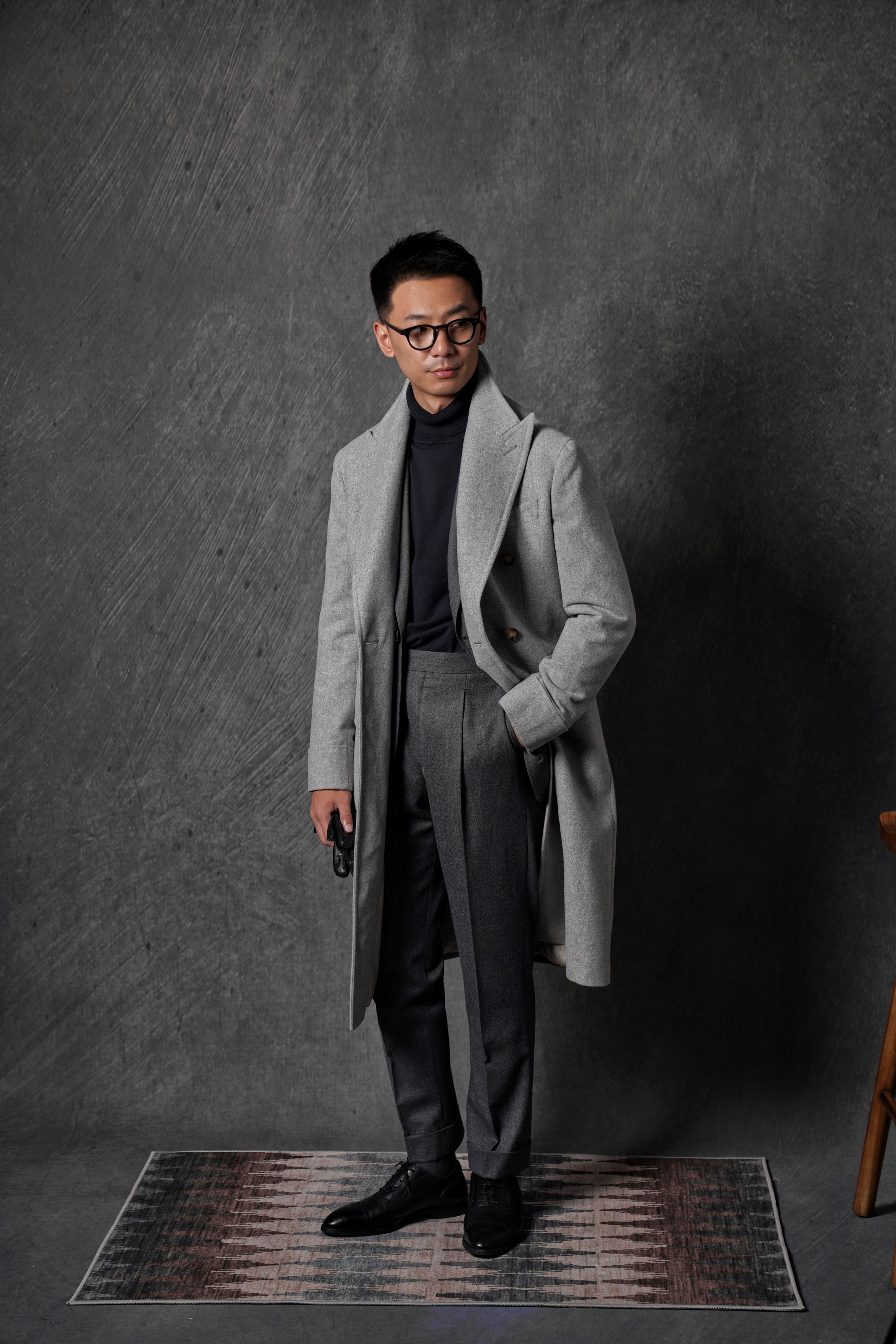MTO Light Grey Wool Cashmere Chesterfield Coat