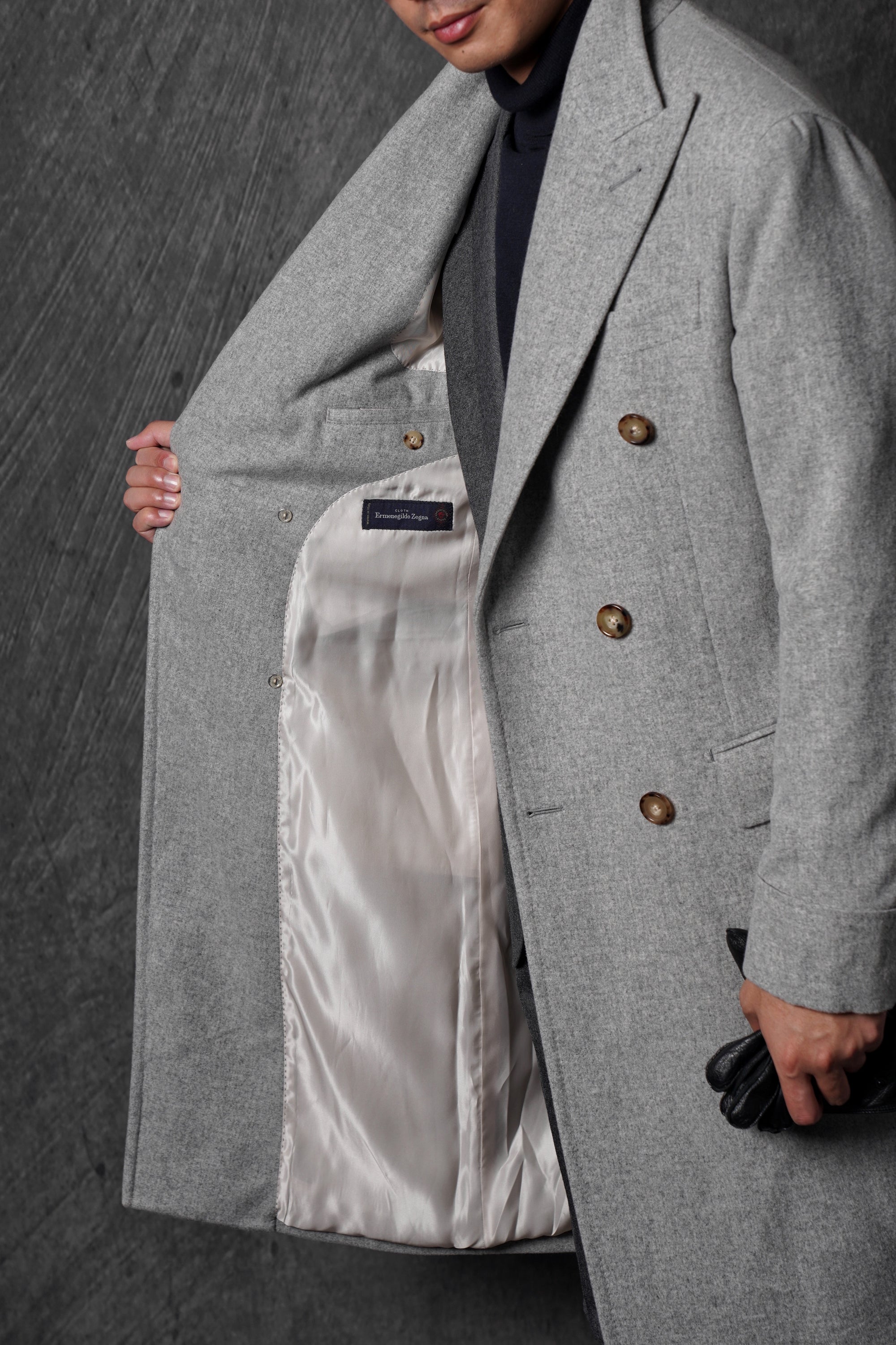 MTO Light Grey Wool Cashmere Chesterfield Coat