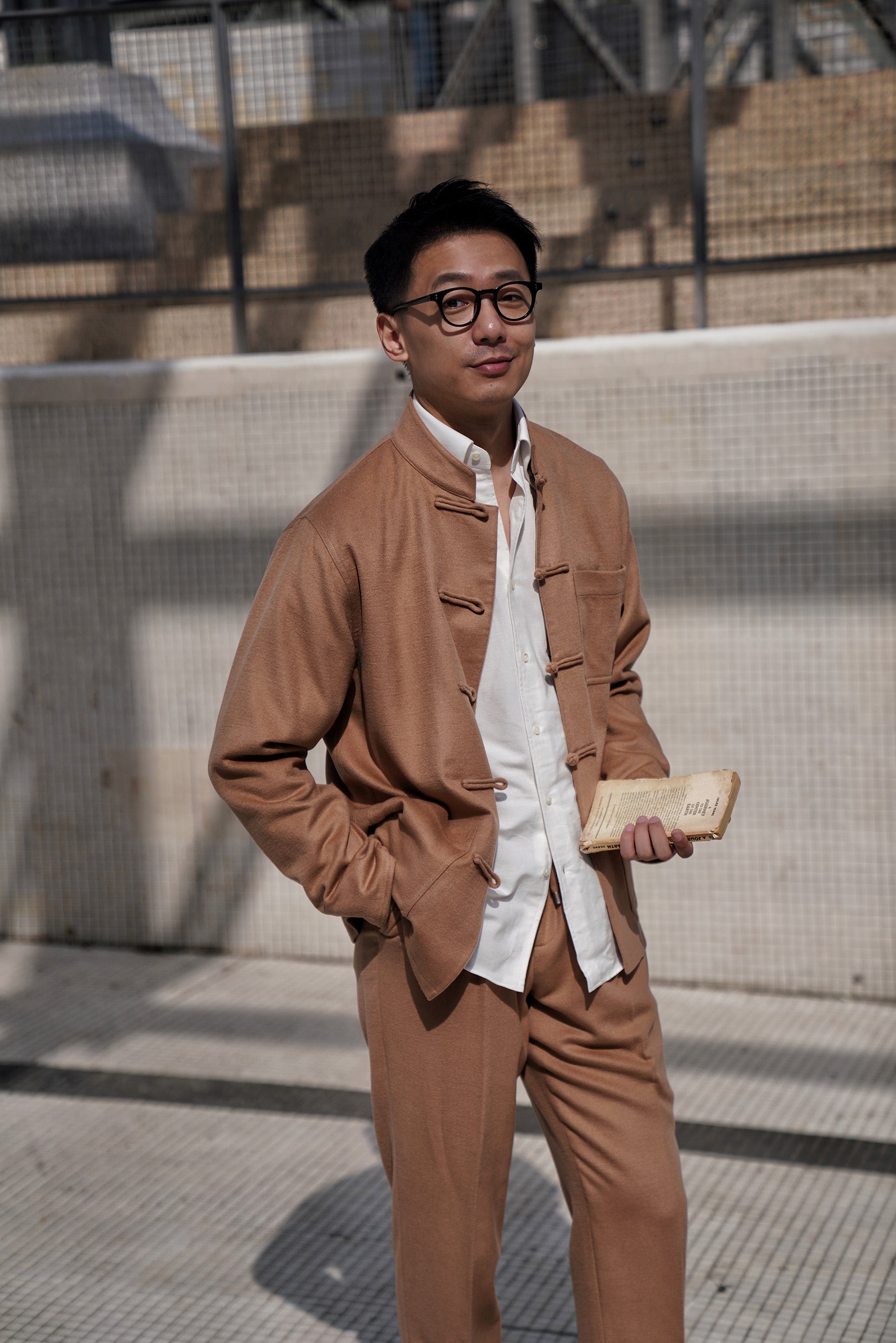 Camel Silk Wool Blending Drawstring Trousers
