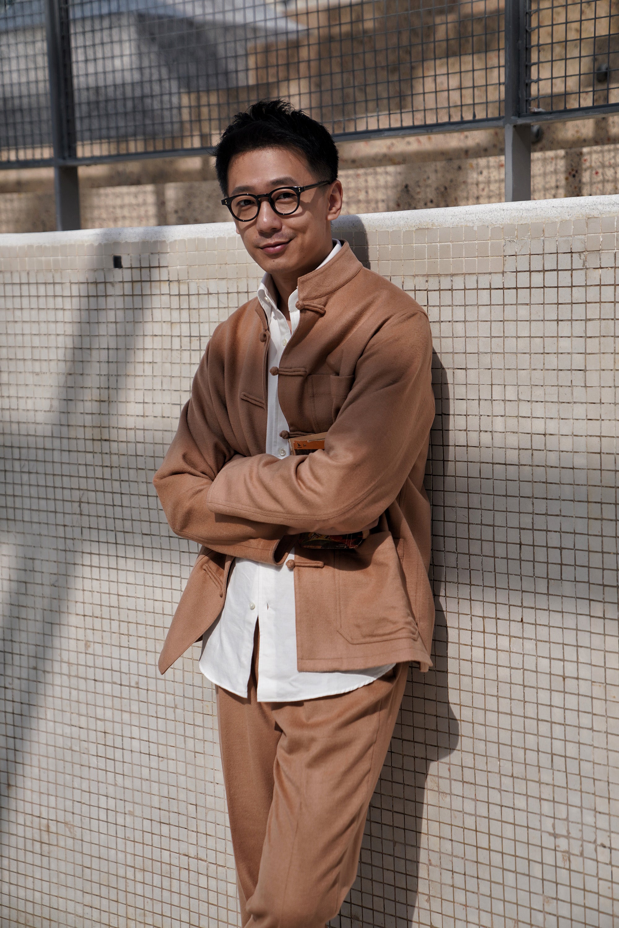 Camel Silk Wool Blending Drawstring Trousers