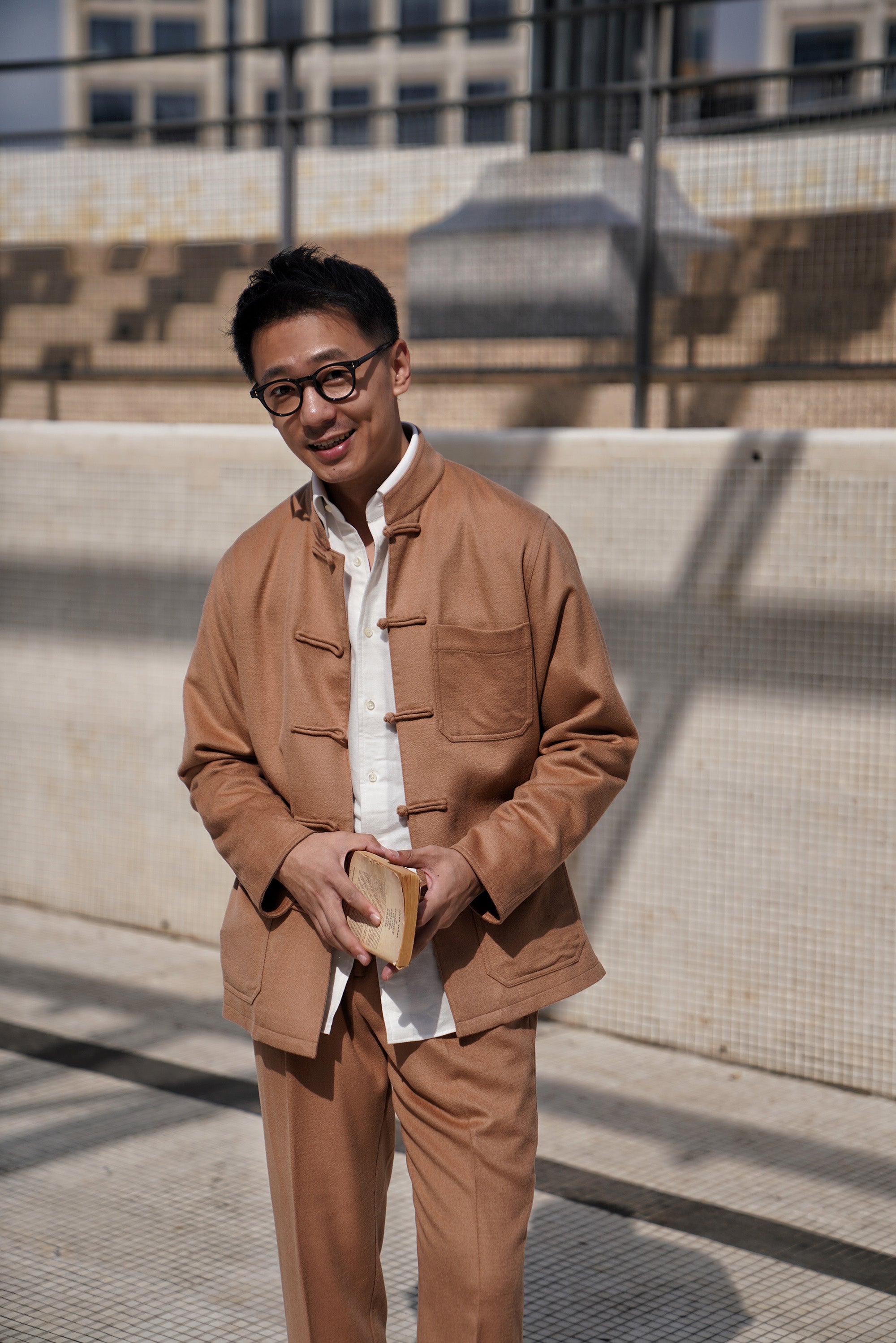 Camel Silk Wool Blending Drawstring Trousers