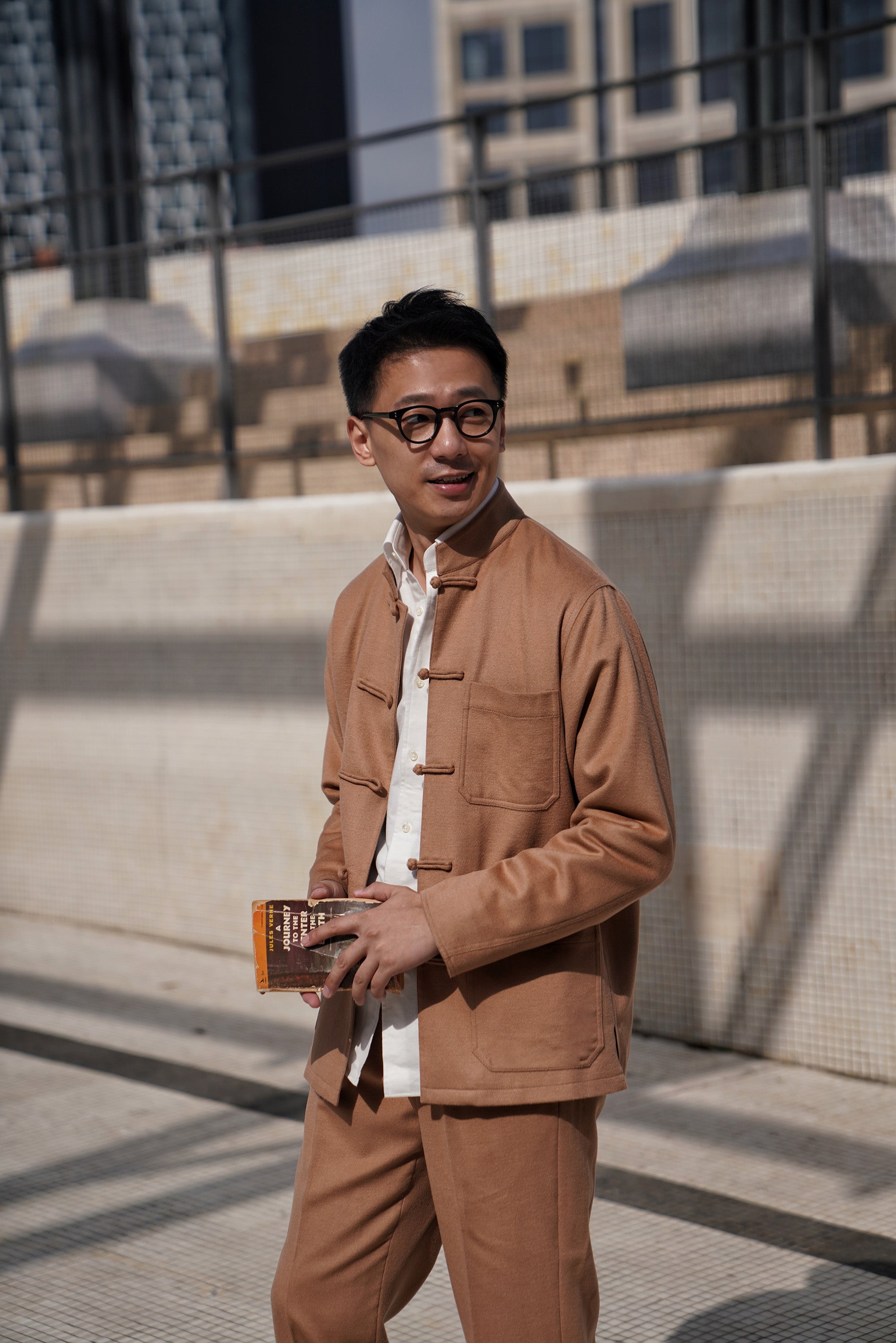Camel Silk Wool Blending Drawstring Trousers