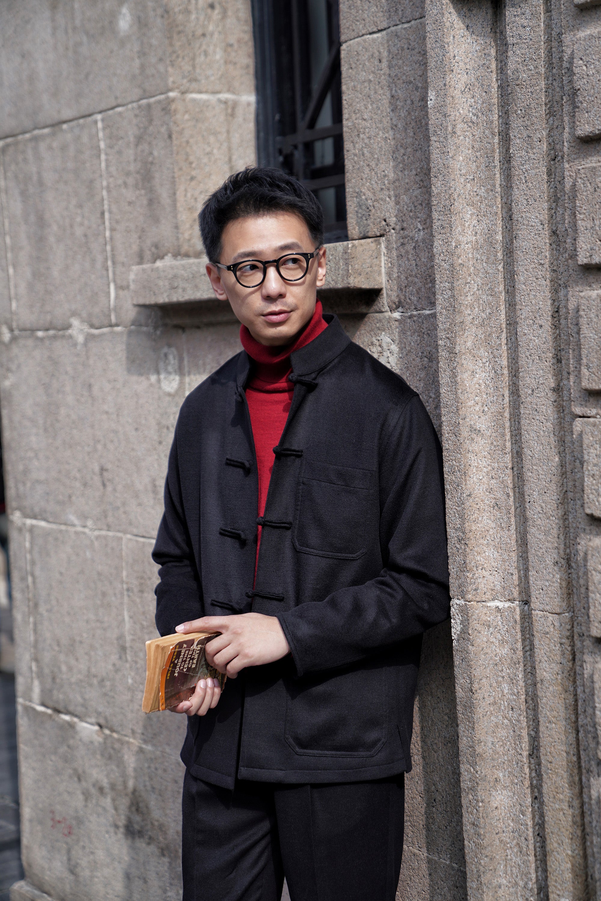 Black Silk Wool Blending Drawstring Trousers