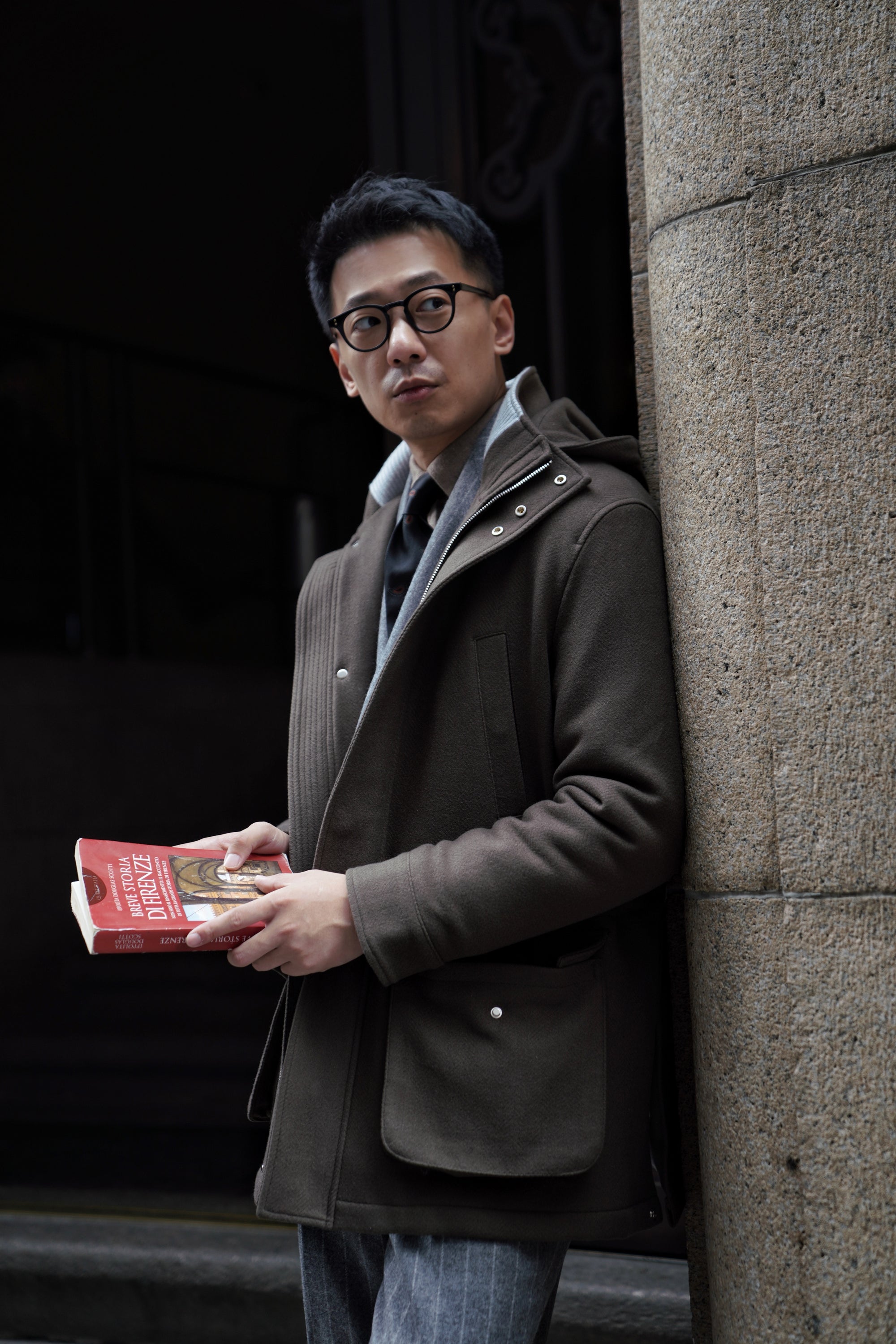 Olive Herringbone Wool Cashmere N3B Parka