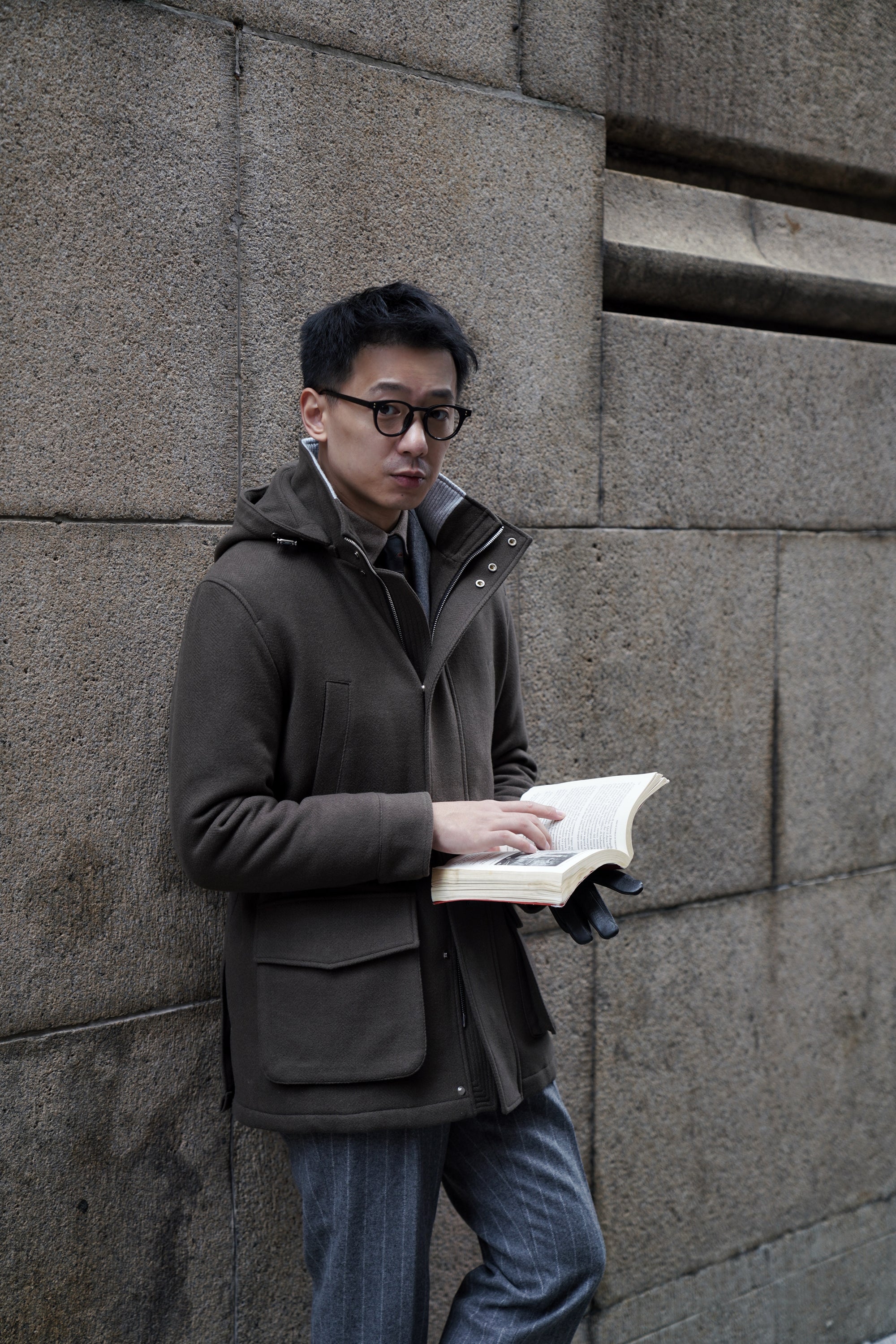 Olive Herringbone Wool Cashmere N3B Parka