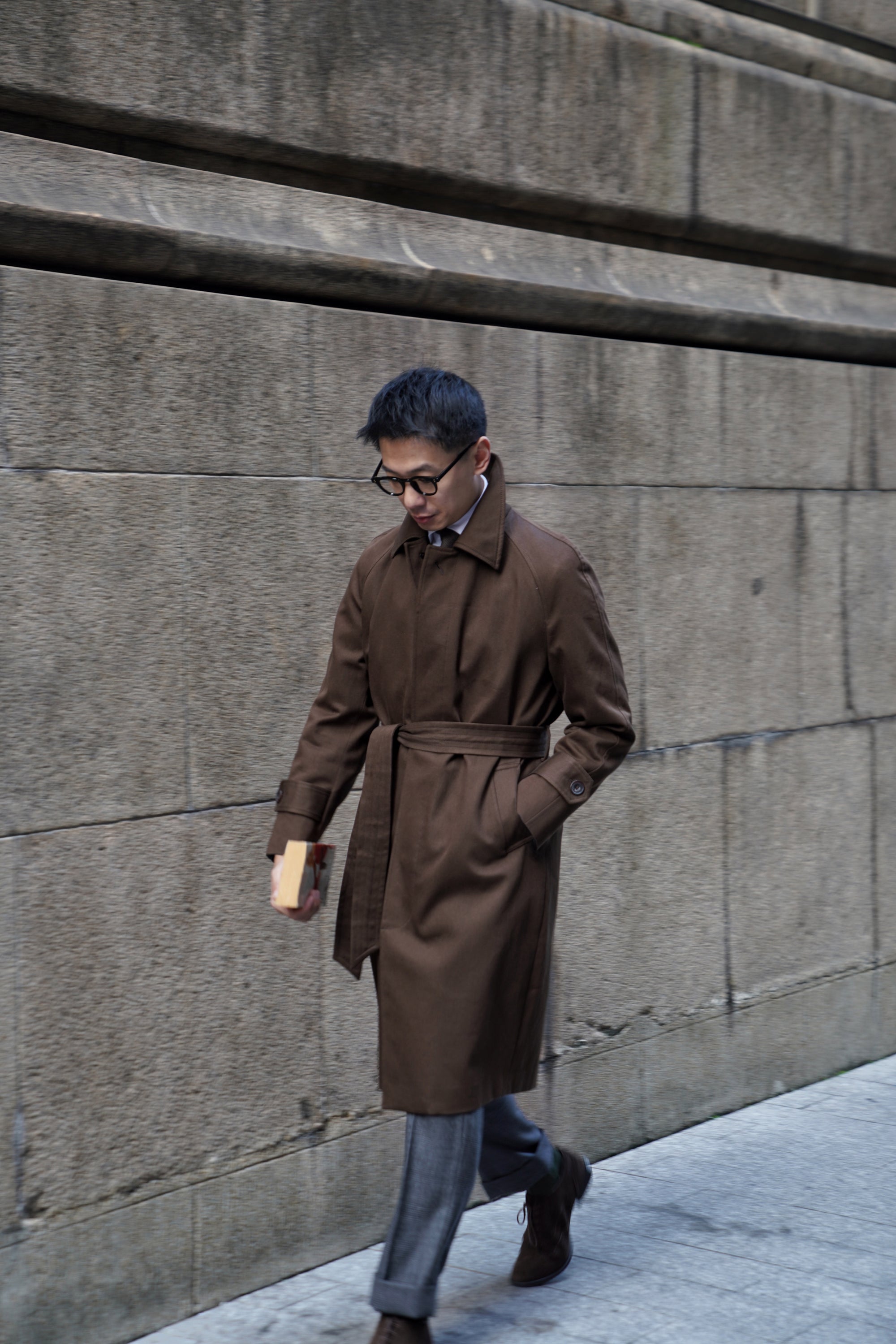 Chocolate Cotton Whipcord Balmacaan Raincoat