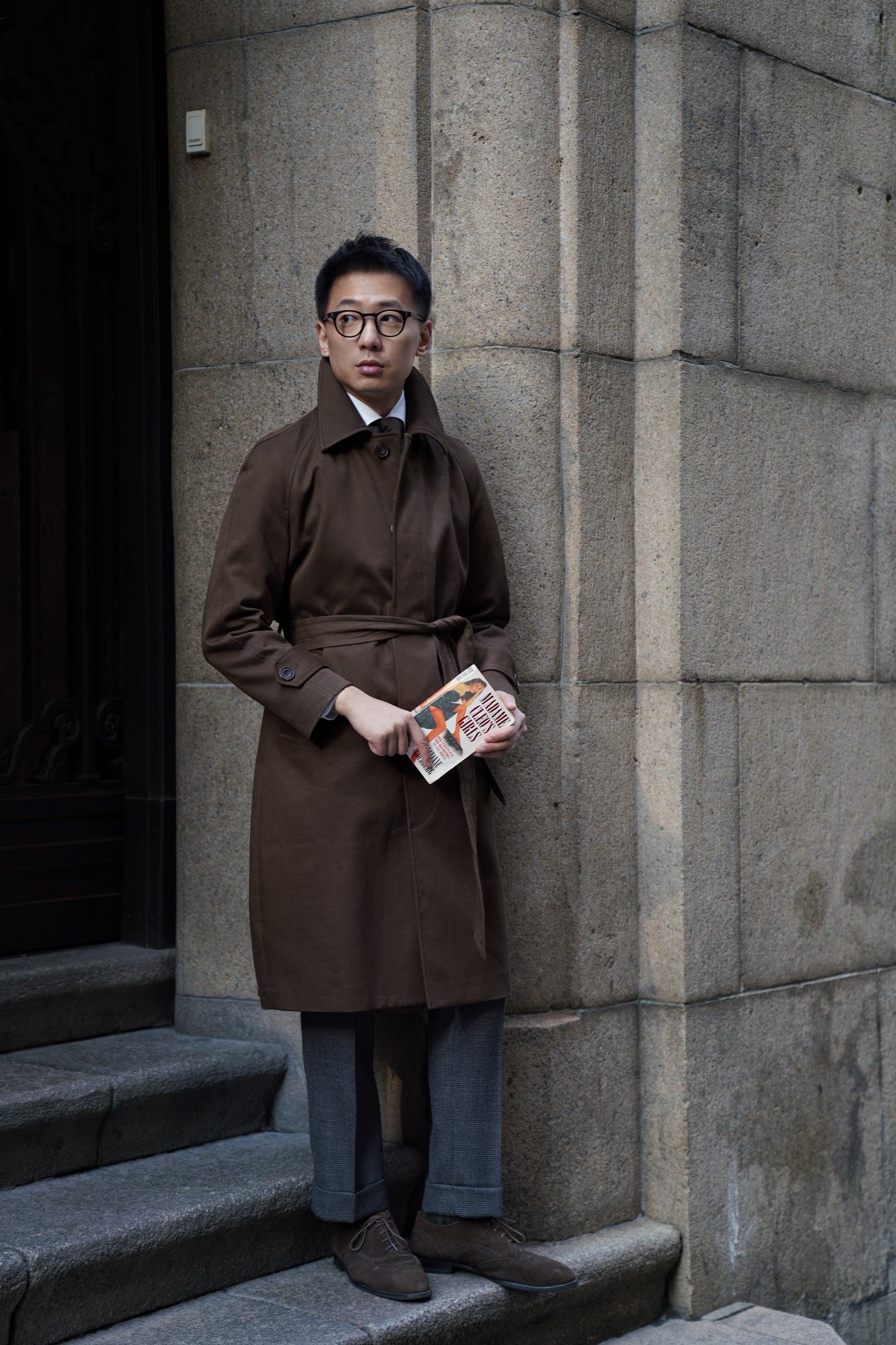 Chocolate Cotton Whipcord Balmacaan Raincoat