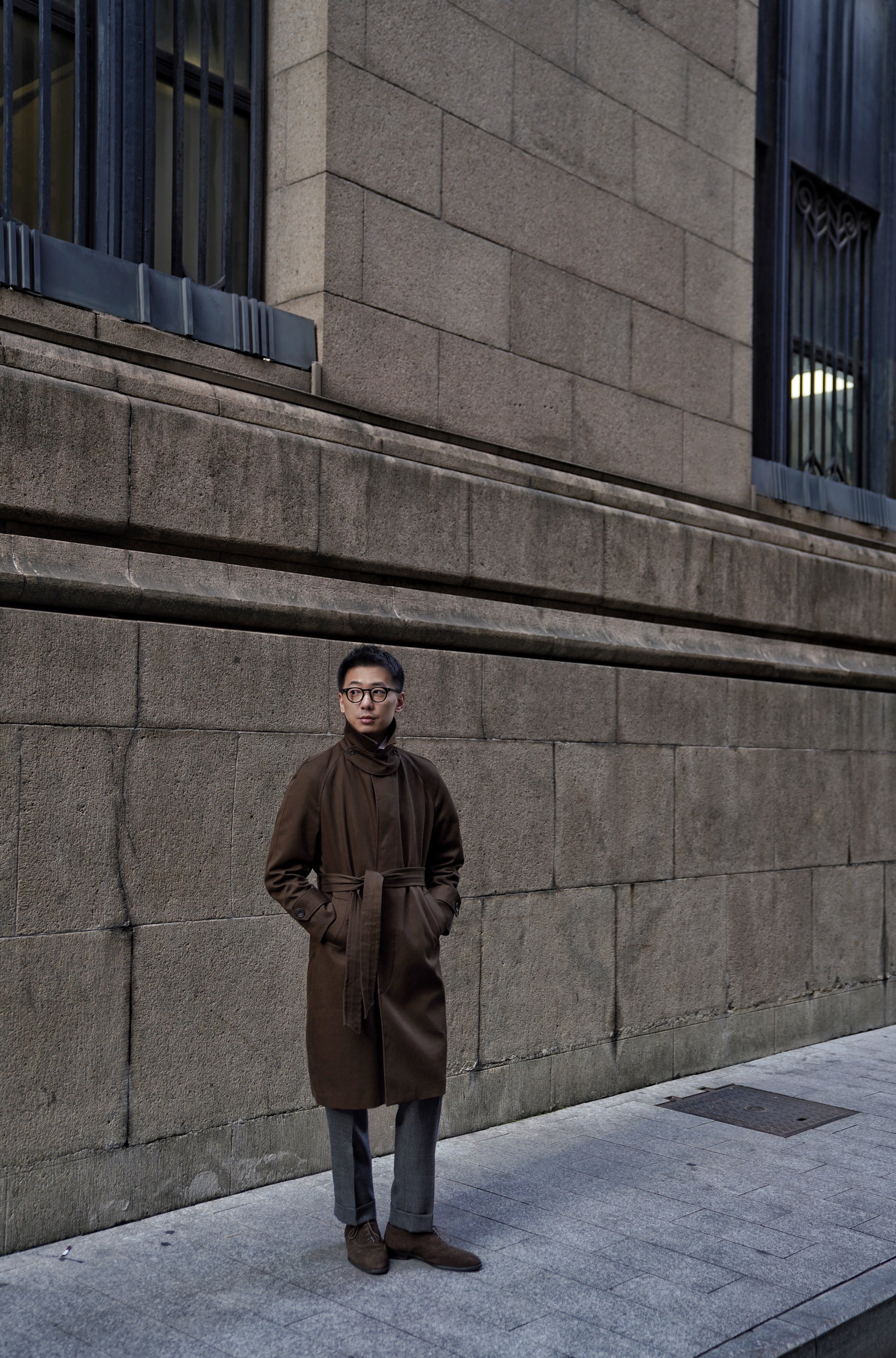Chocolate Cotton Whipcord Balmacaan Raincoat