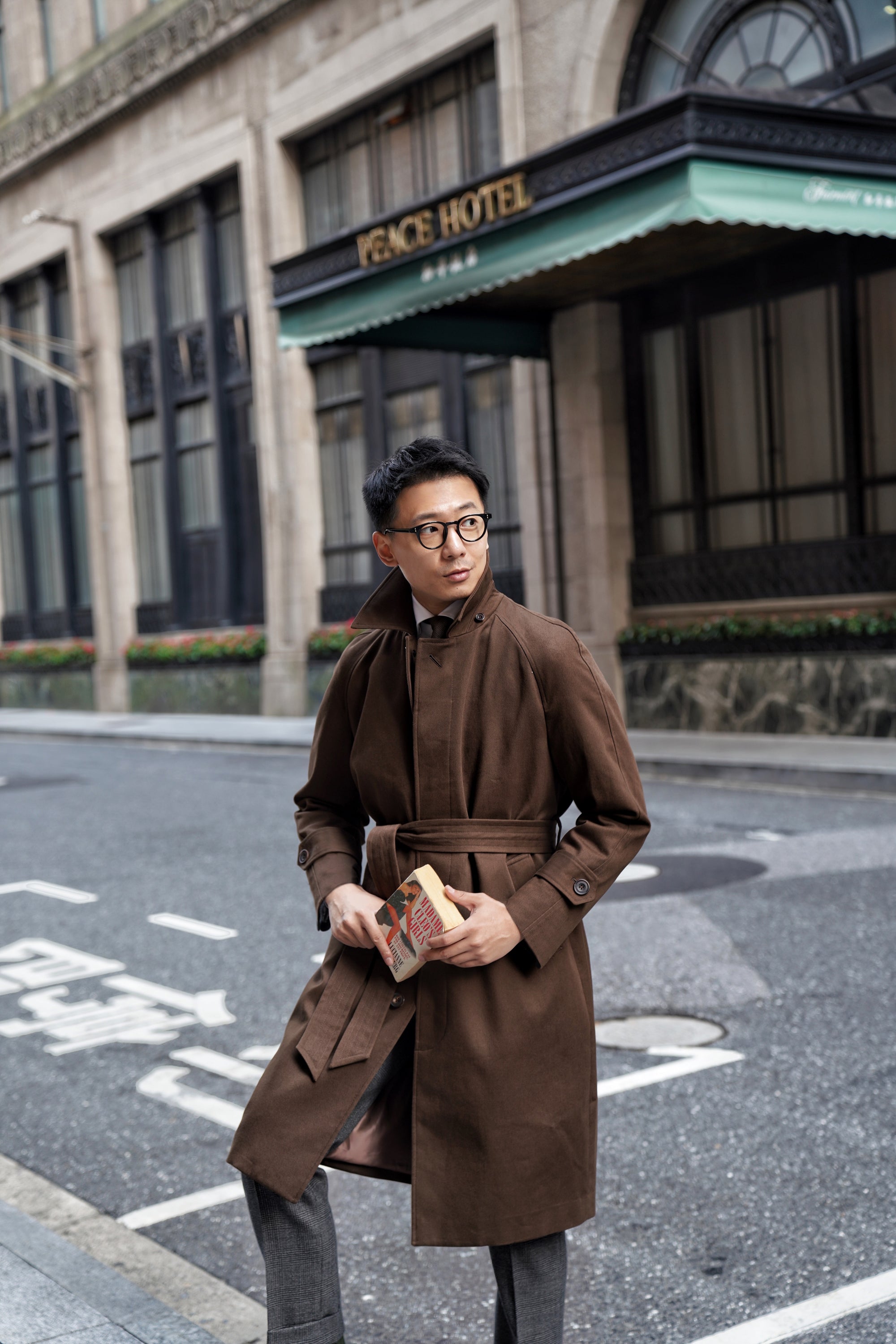 Chocolate Cotton Whipcord Balmacaan Raincoat