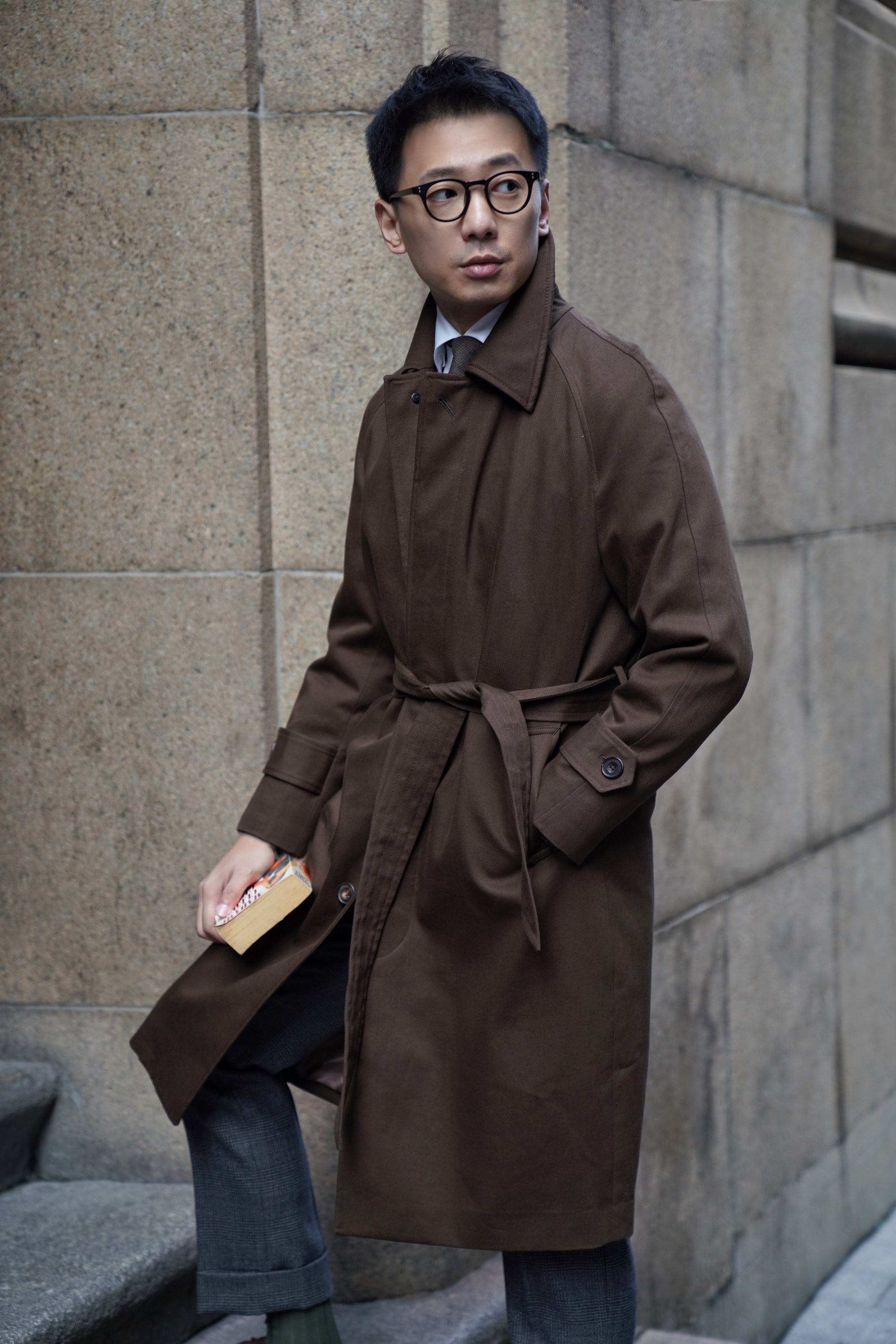 Chocolate Cotton Whipcord Balmacaan Raincoat