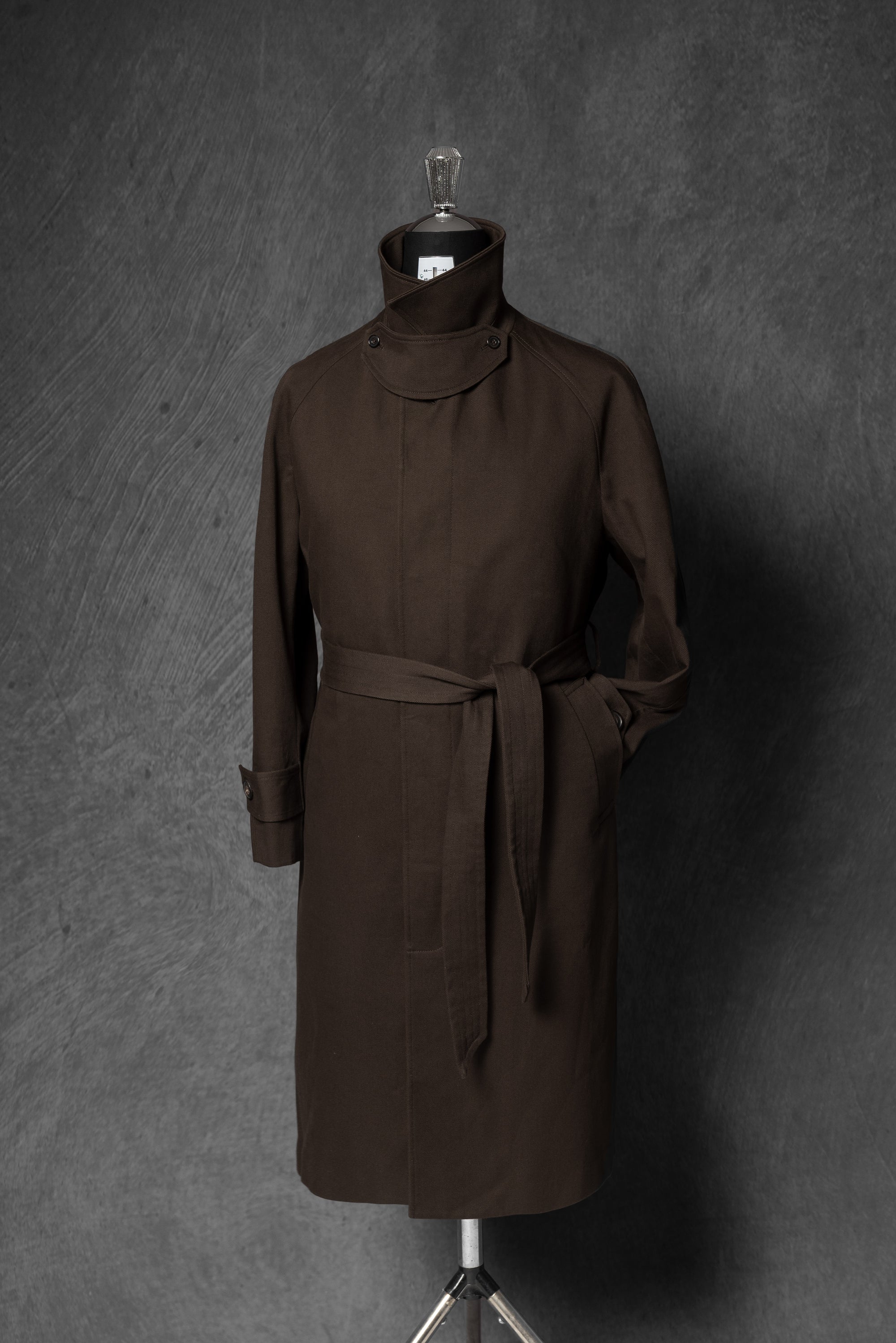 Chocolate Cotton Whipcord Balmacaan Raincoat