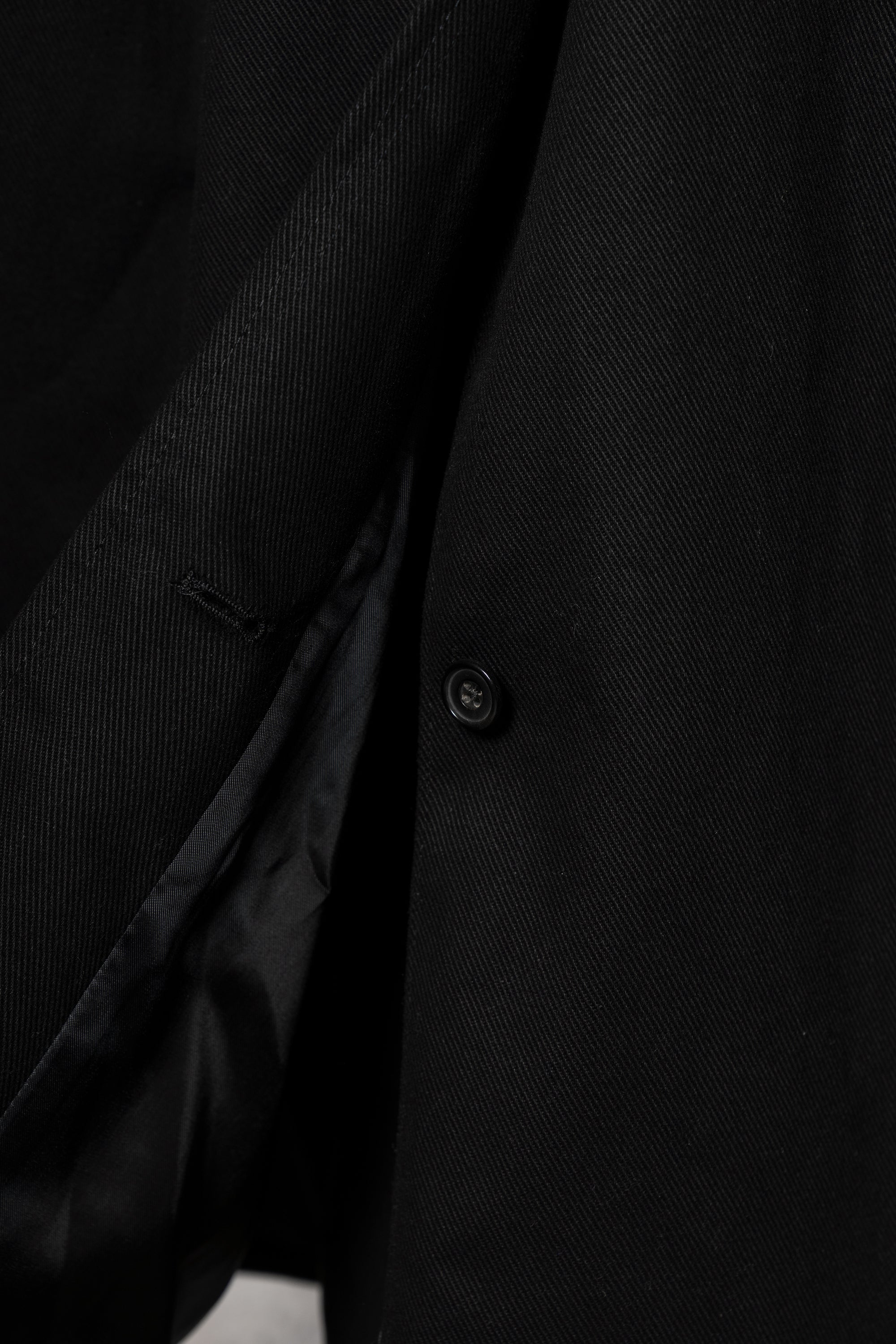 Black Cotton Whipcord Balmacaan Raincoat