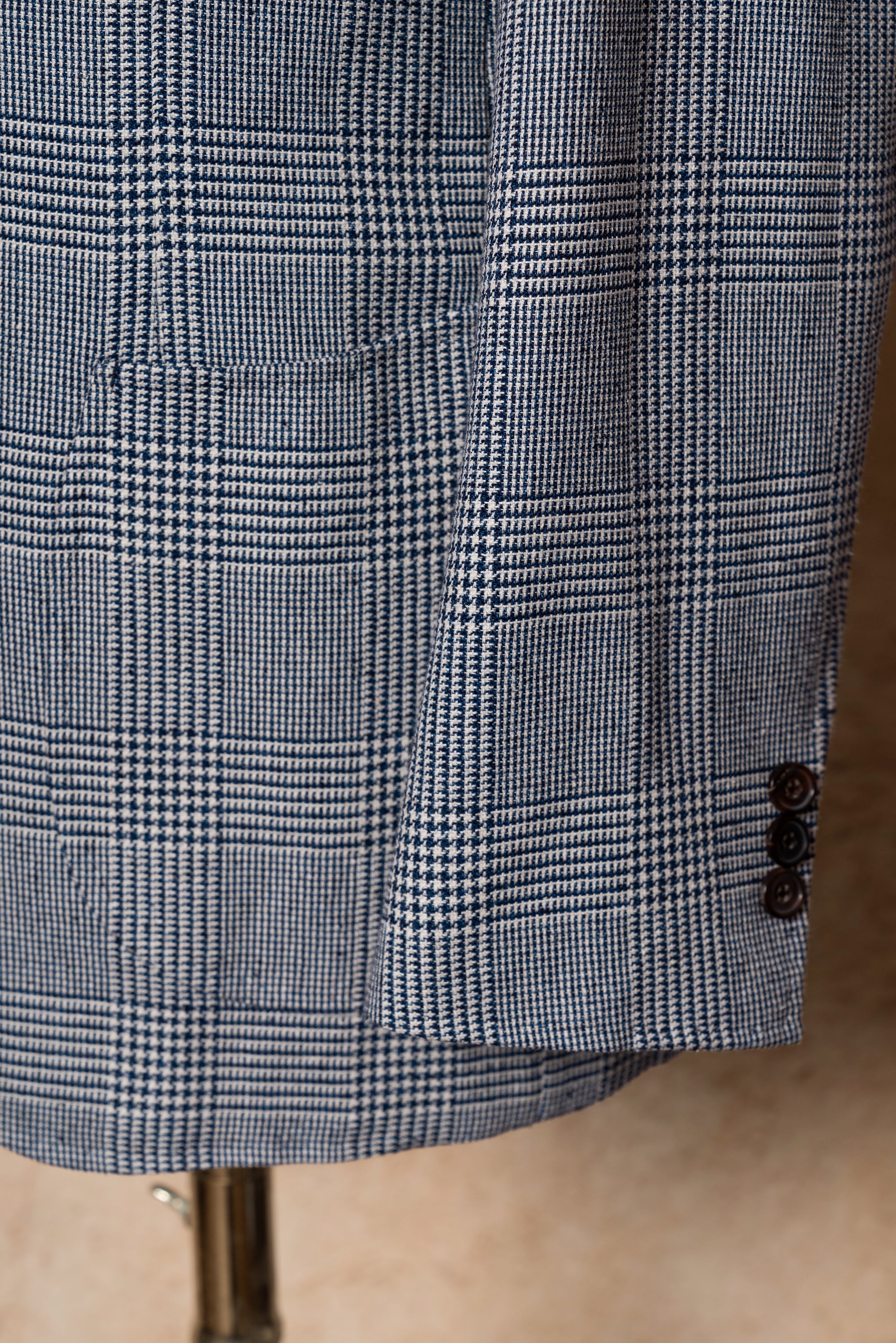 MTO Blue White Glen Check Silk Linen Wool Jacket #259