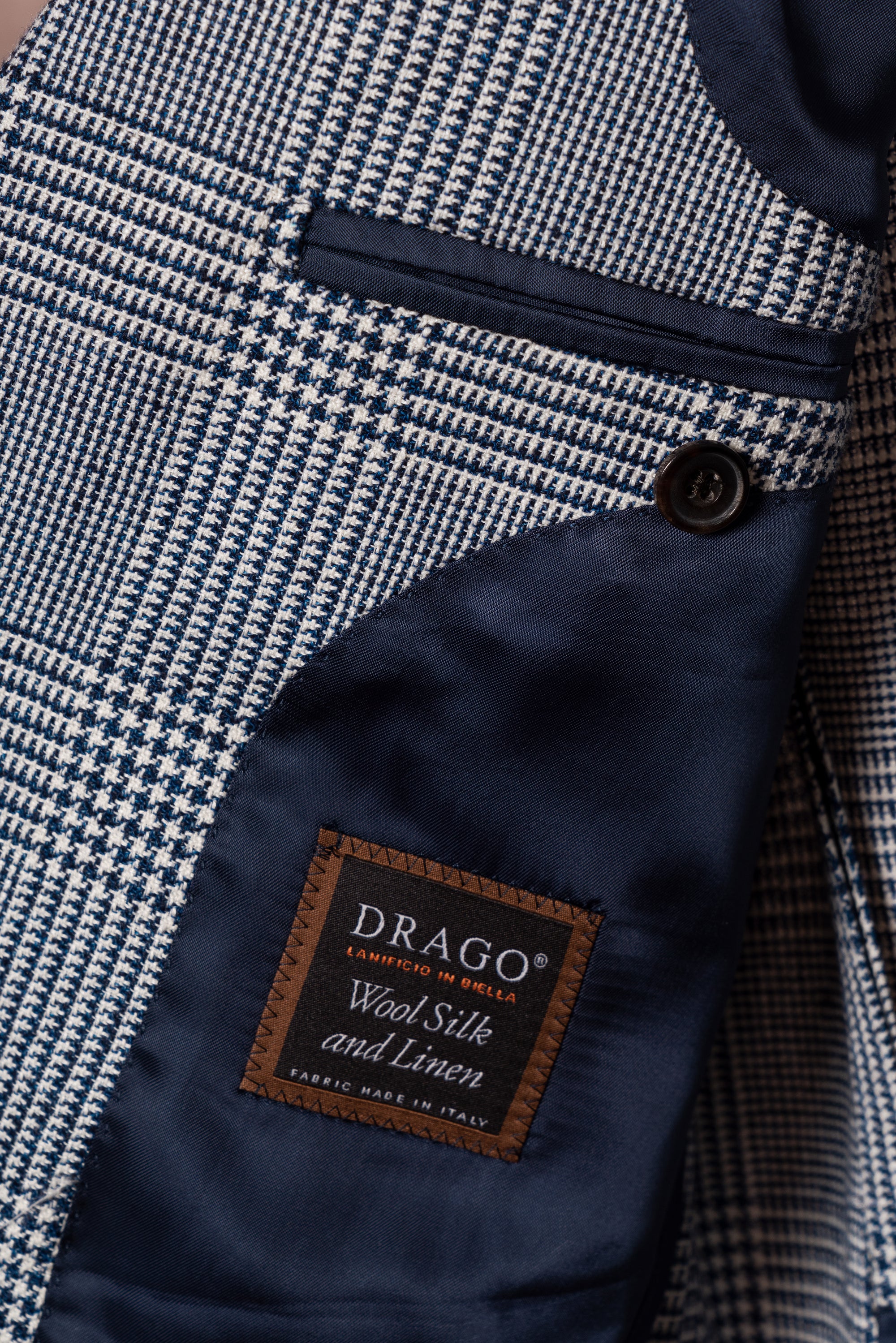 MTO Blue White Glen Check Silk Linen Wool Jacket #259