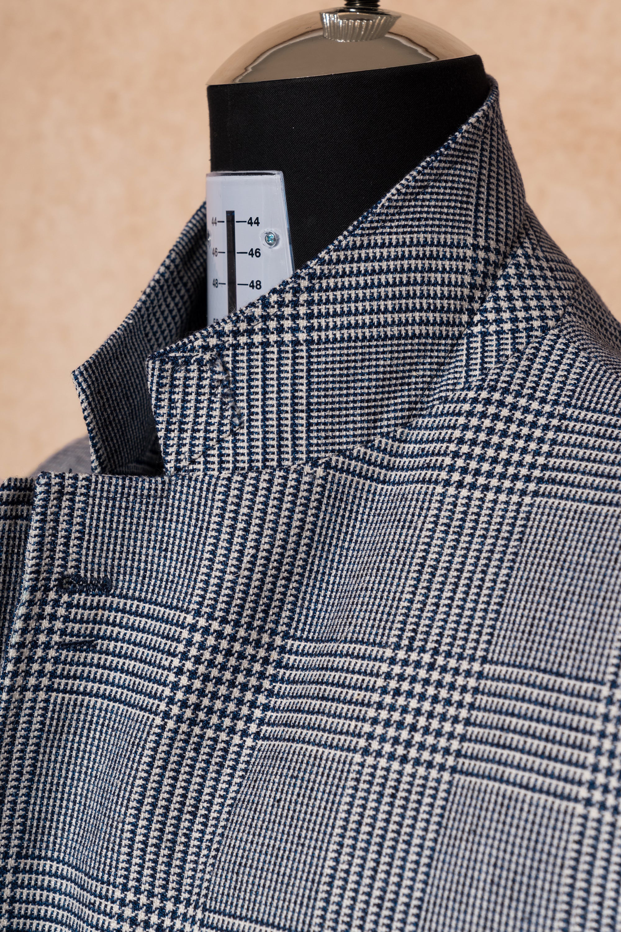 MTO Blue White Glen Check Silk Linen Wool Jacket #259