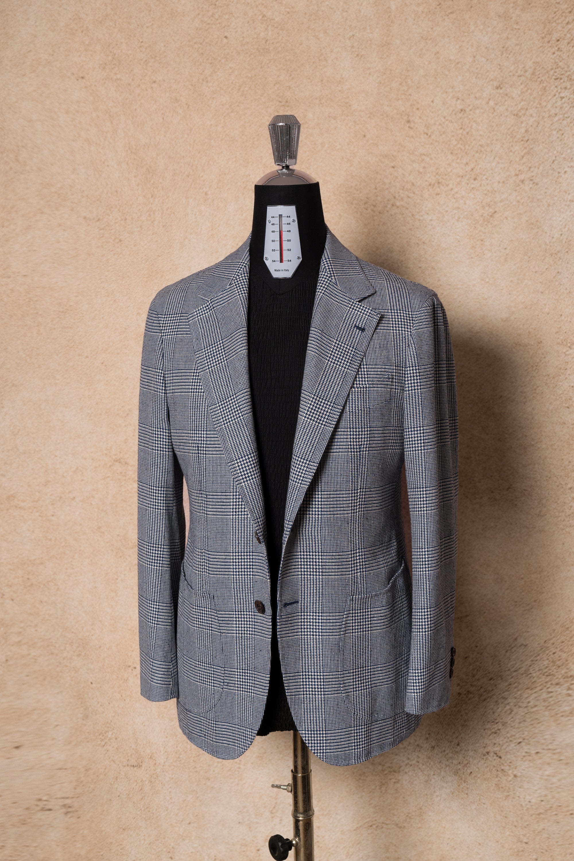 MTO Blue White Glen Check Silk Linen Wool Jacket #259