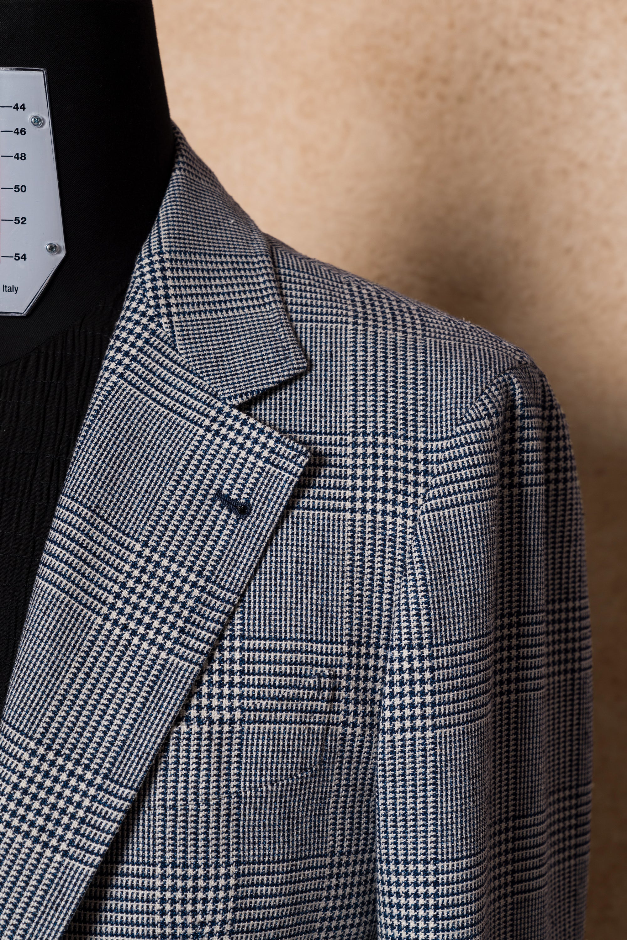 MTO Blue White Glen Check Silk Linen Wool Jacket #259