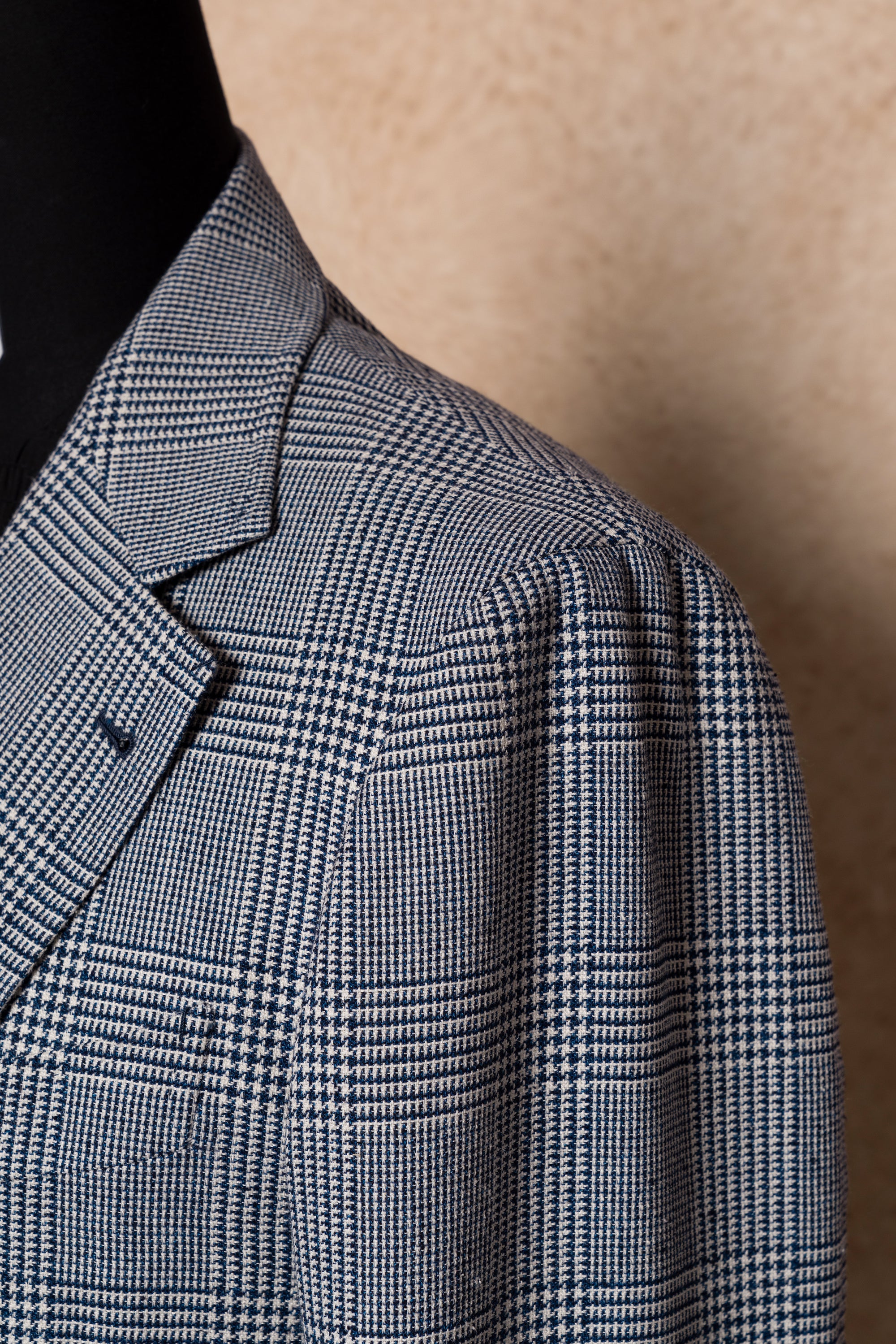 MTO Blue White Glen Check Silk Linen Wool Jacket #259
