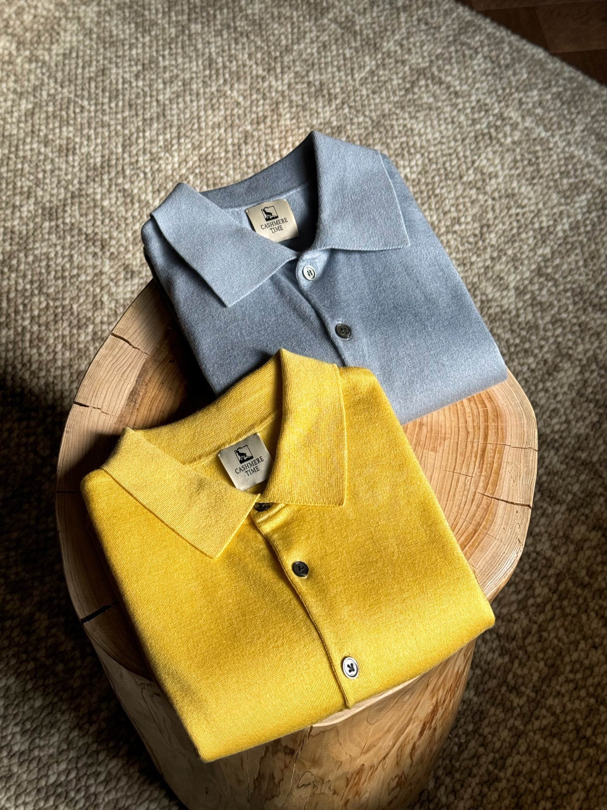 Lemon/Foggy Blue Silk Cashmere Knitted Polo
