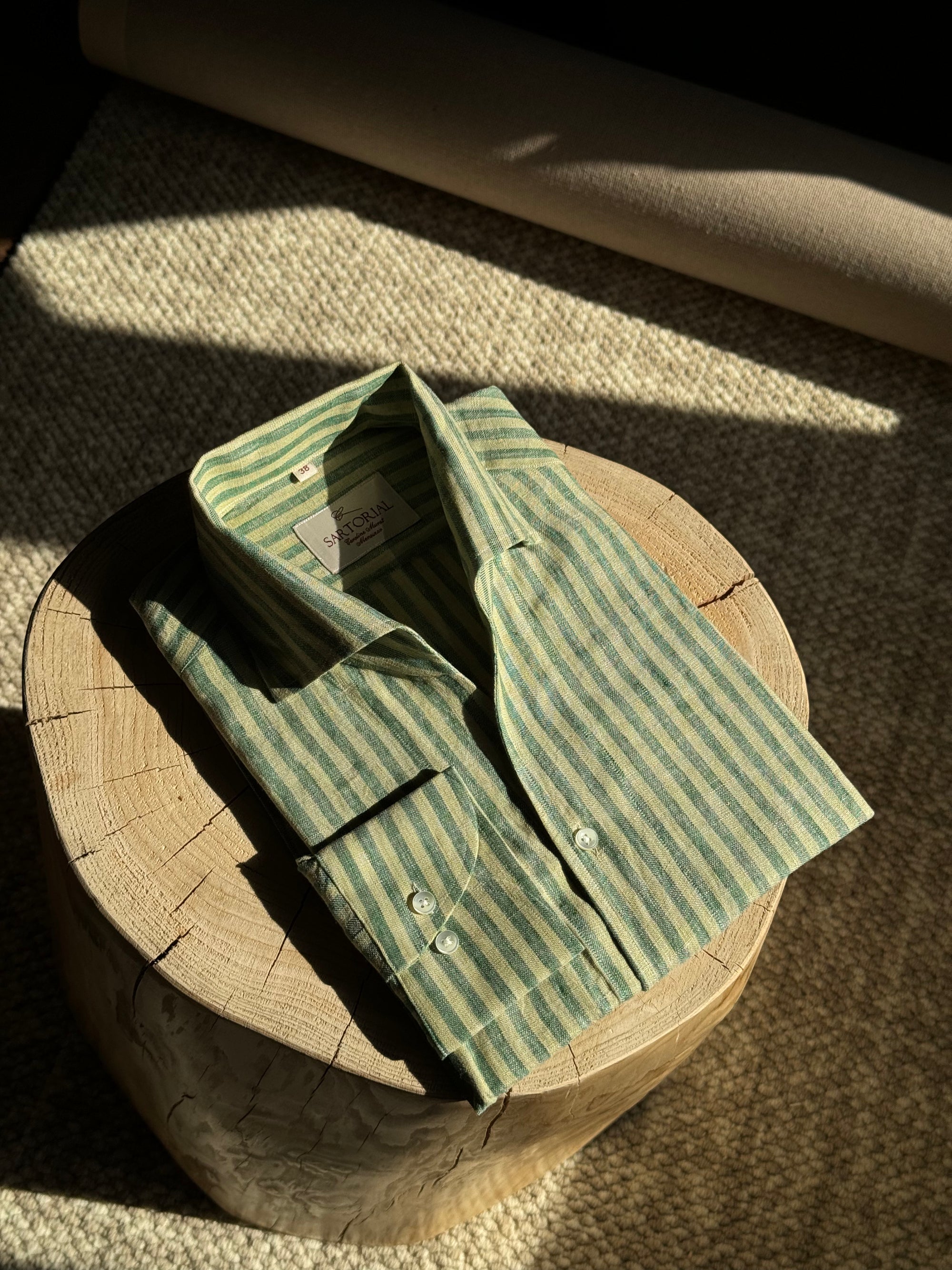 MTO Olive Yellow Stipe Linen Shirt #417
