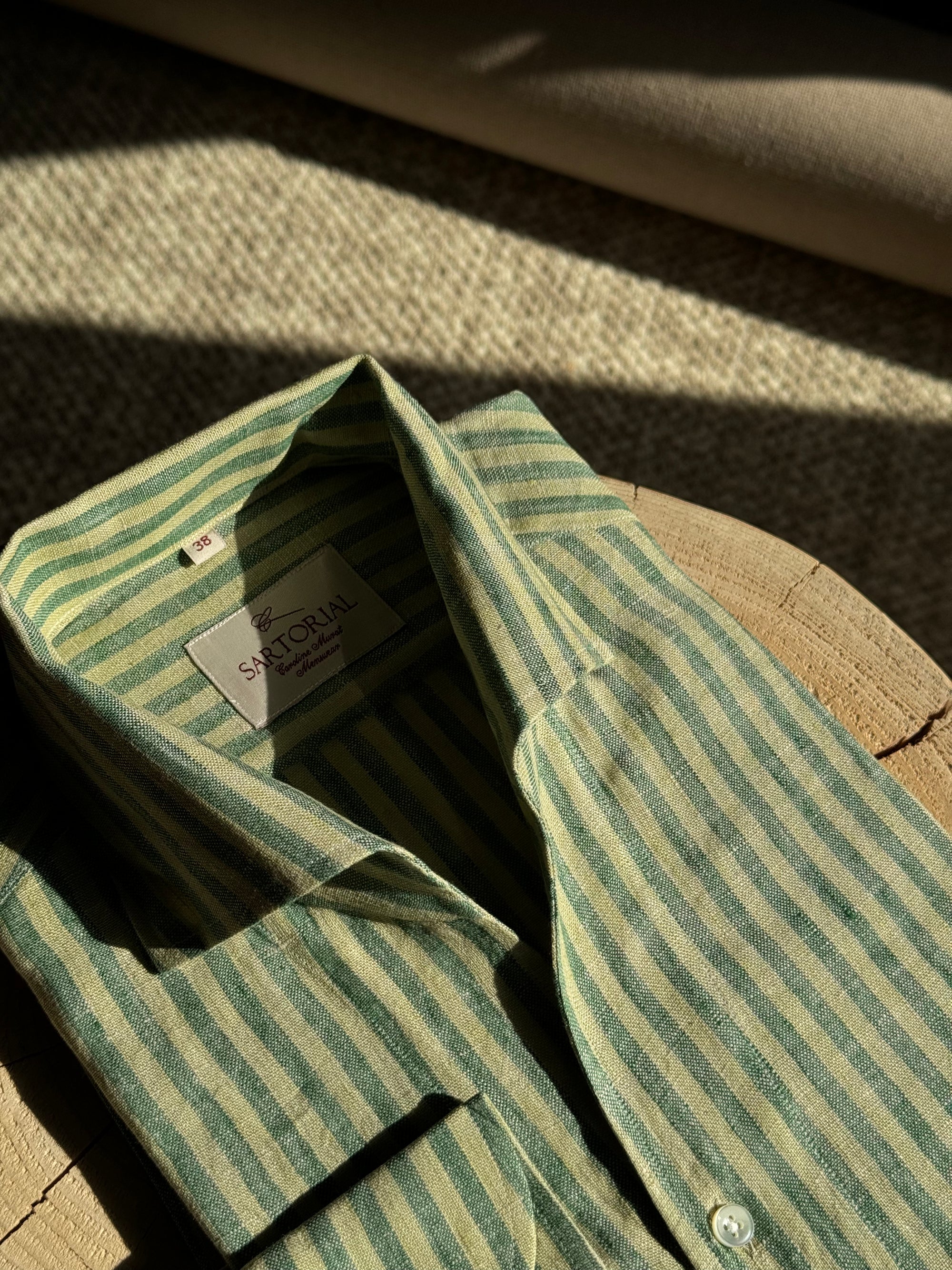 MTO Olive Yellow Stipe Linen Shirt #417