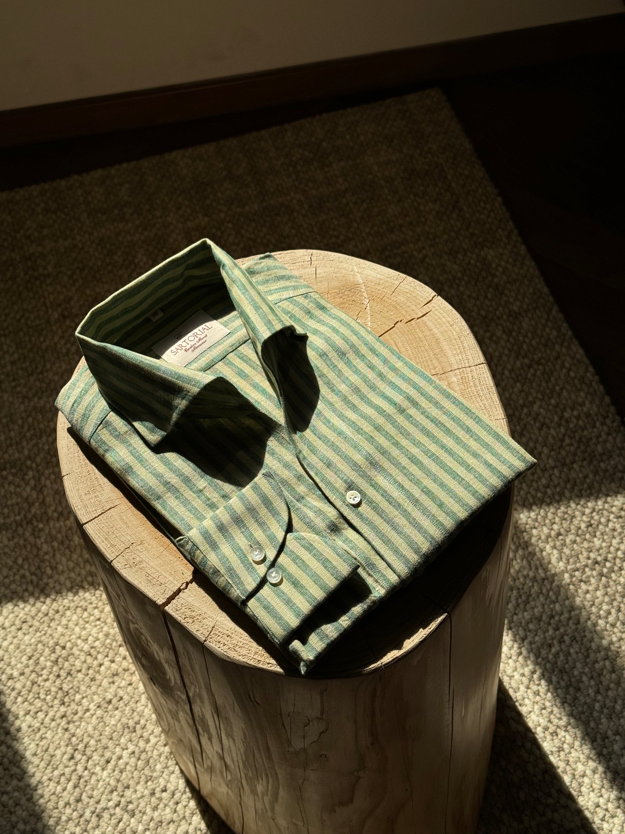 MTO Olive Yellow Stipe Linen Shirt #417