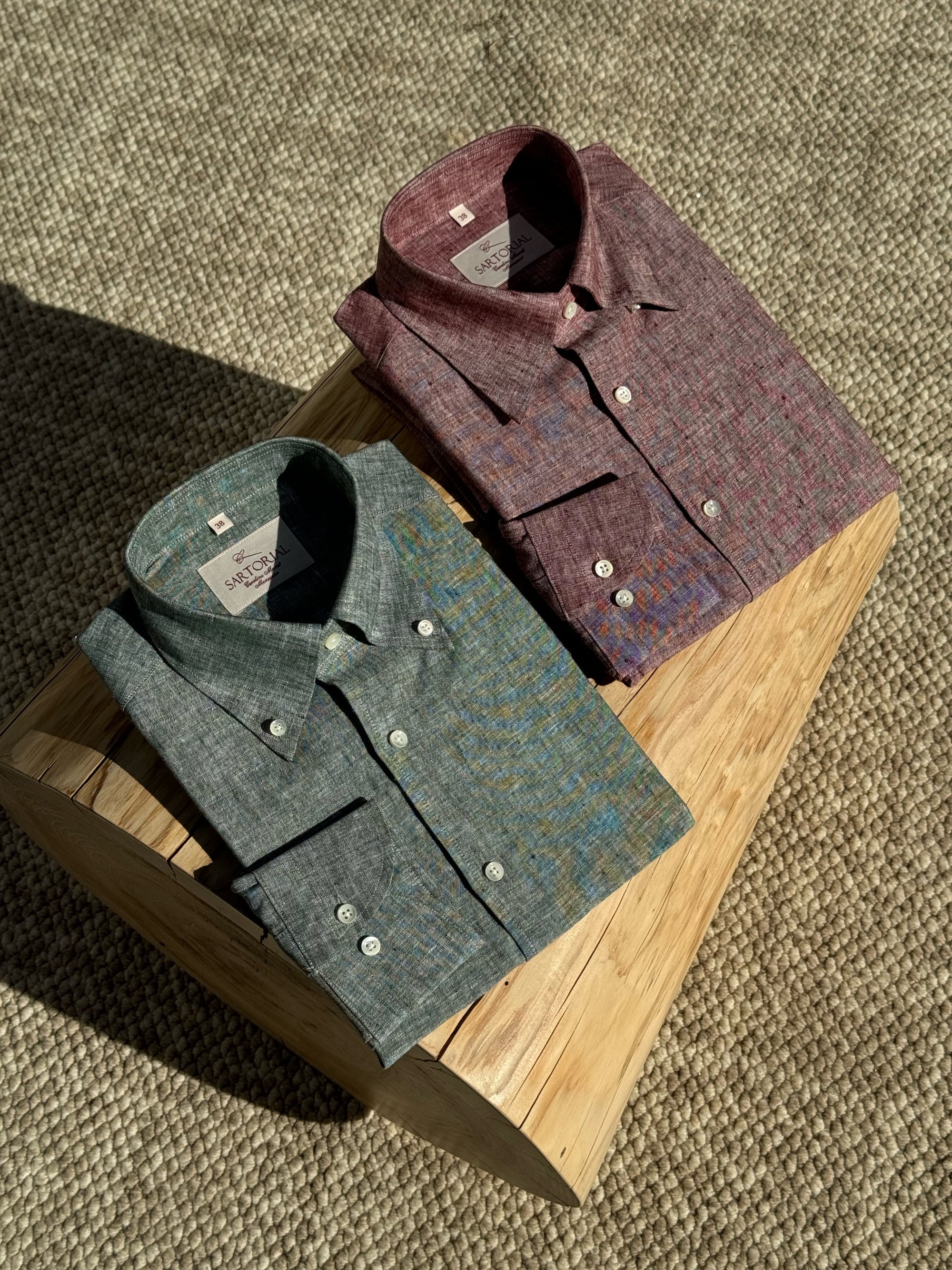 MTO Lake Green / Clay Red Linen Shirt