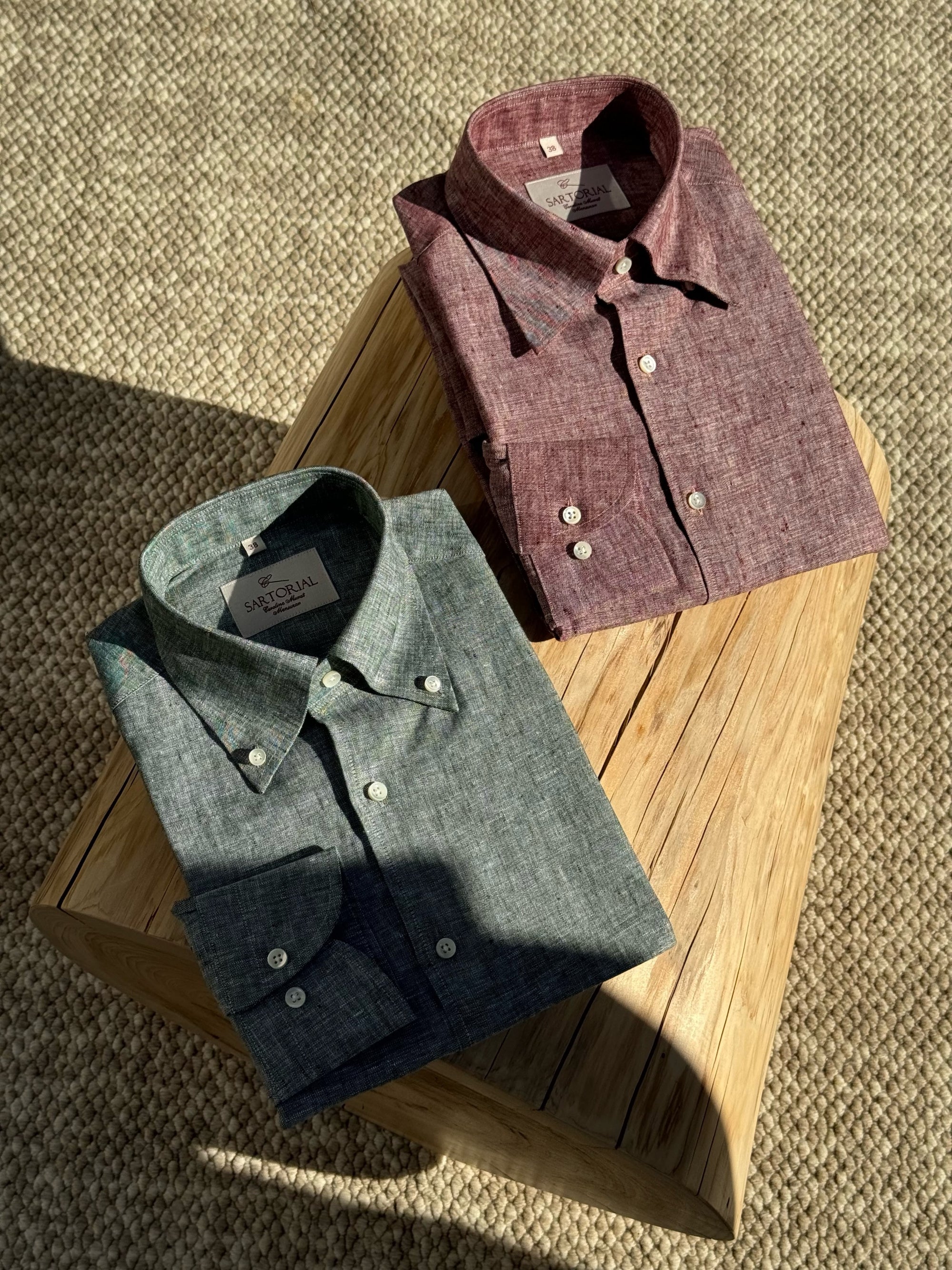 MTO Lake Green / Clay Red Linen Shirt
