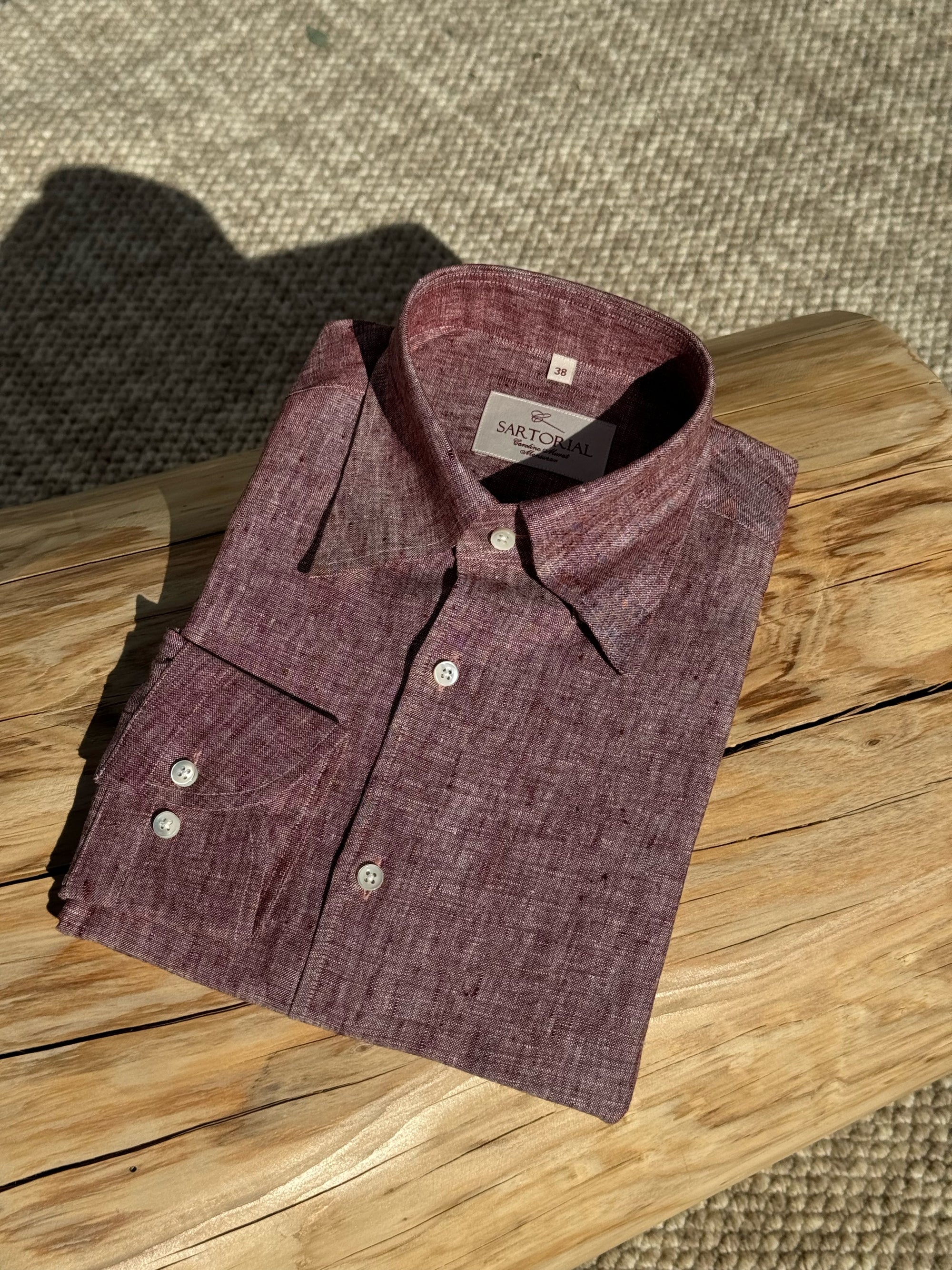 MTO Lake Green / Clay Red Linen Shirt