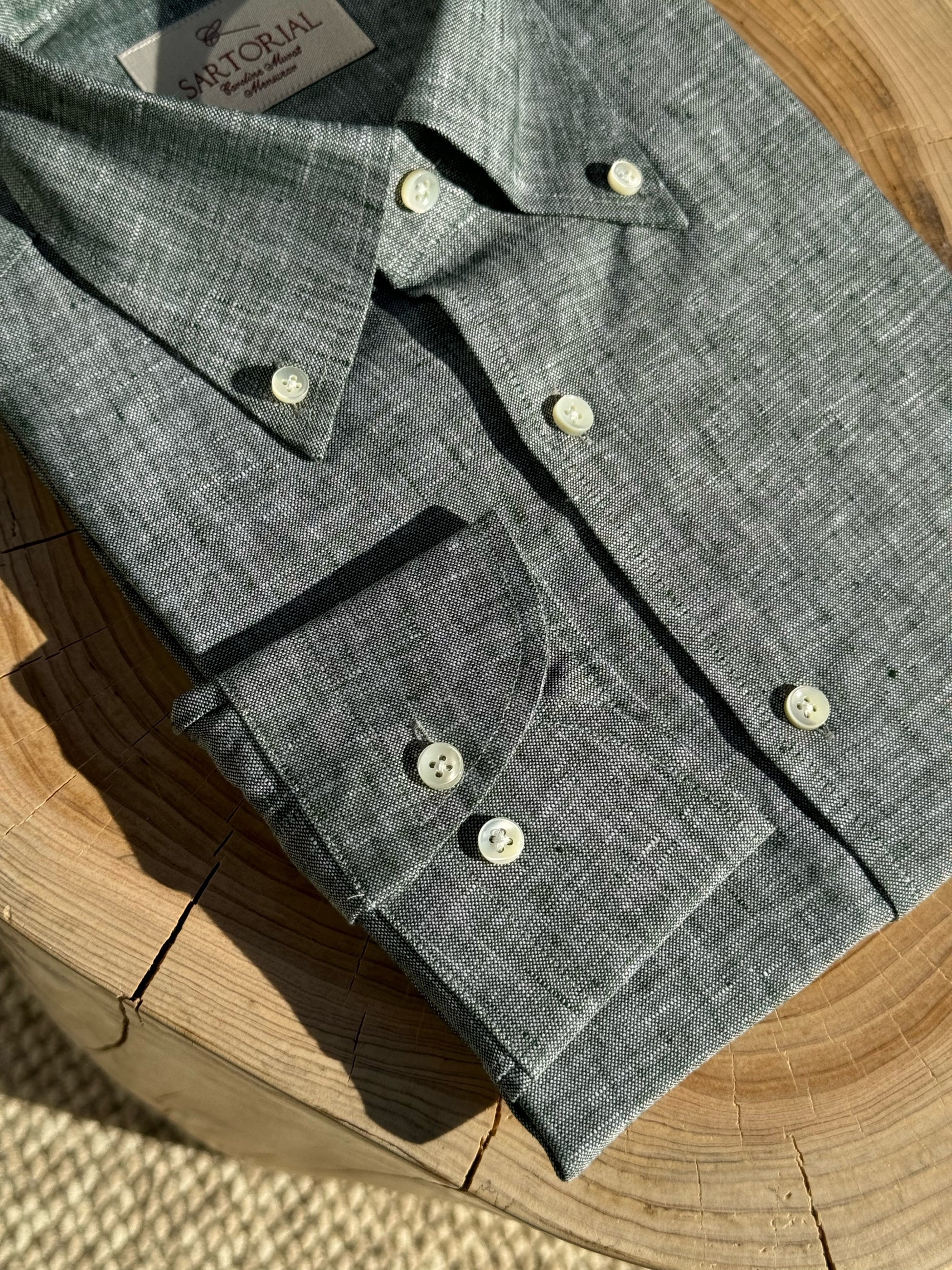 MTO Lake Green / Clay Red Linen Shirt