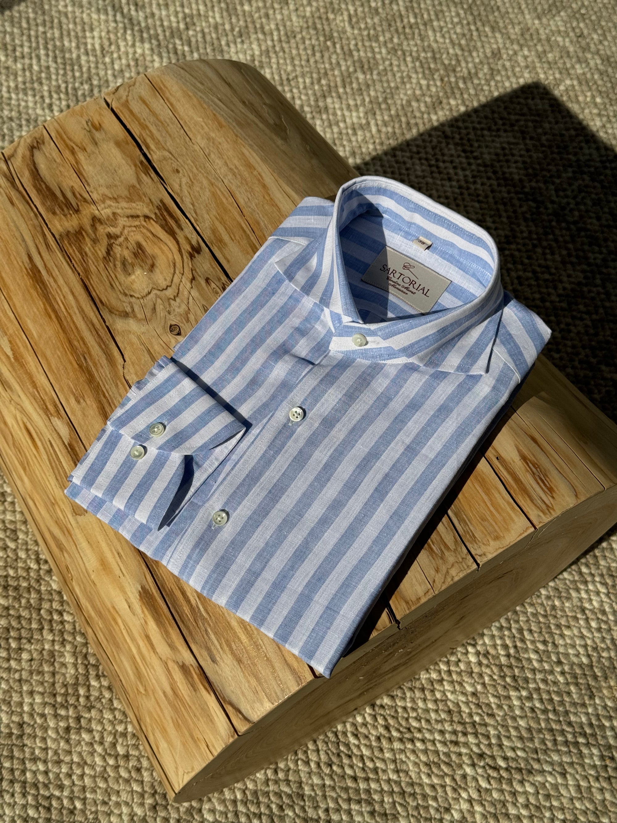 MTO Pale Blue Stipe Linen Shirt #431