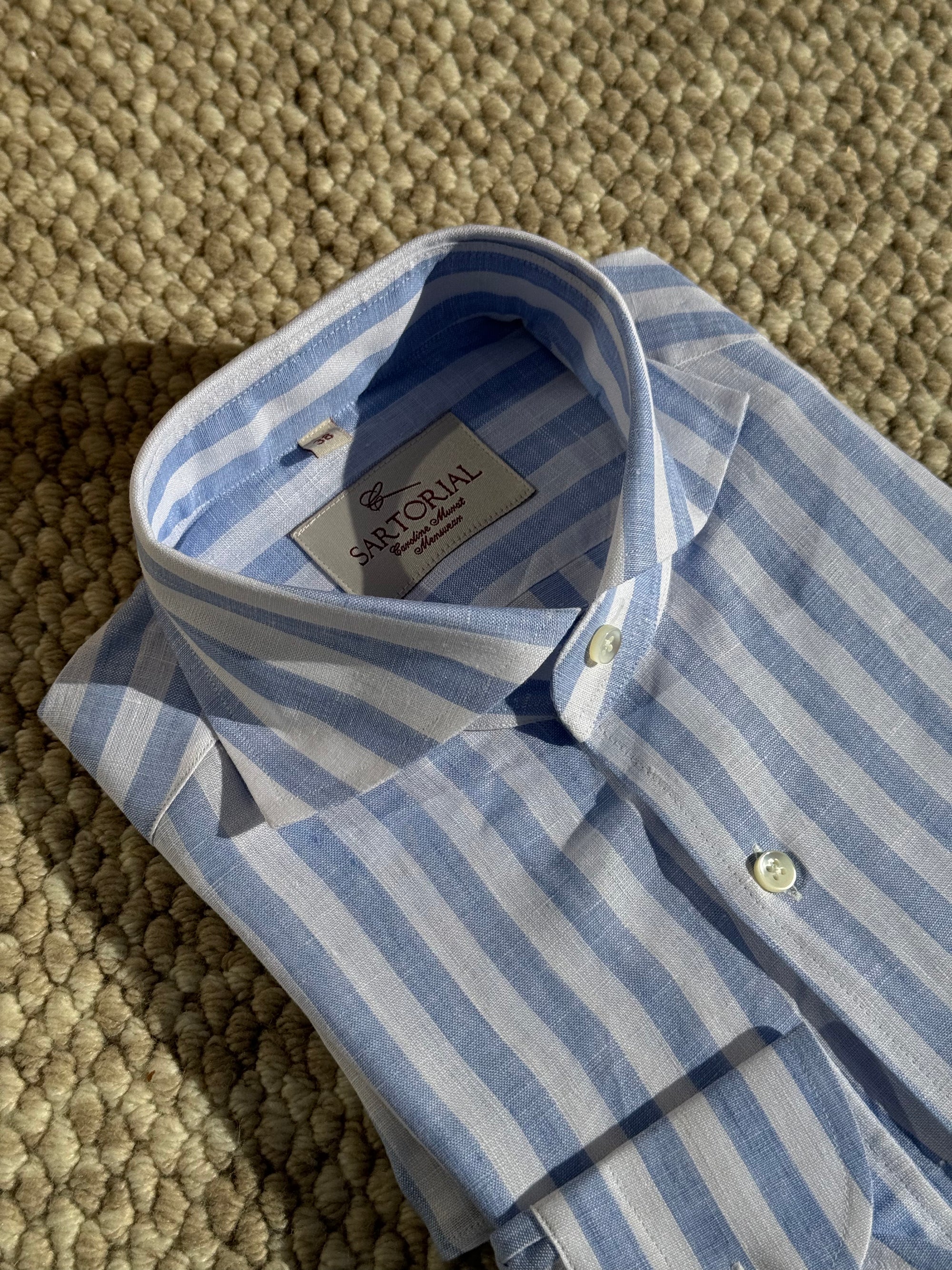 MTO Pale Blue Stipe Linen Shirt #431