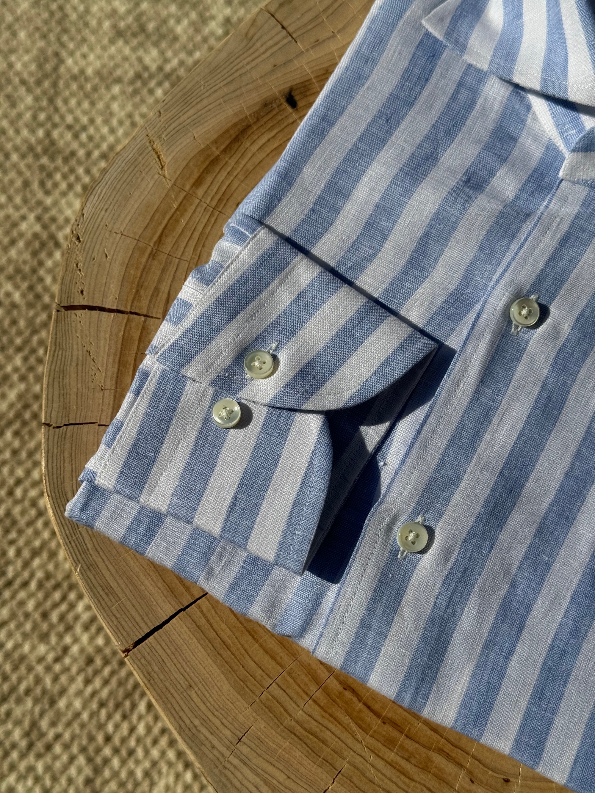 MTO Pale Blue Stipe Linen Shirt #431