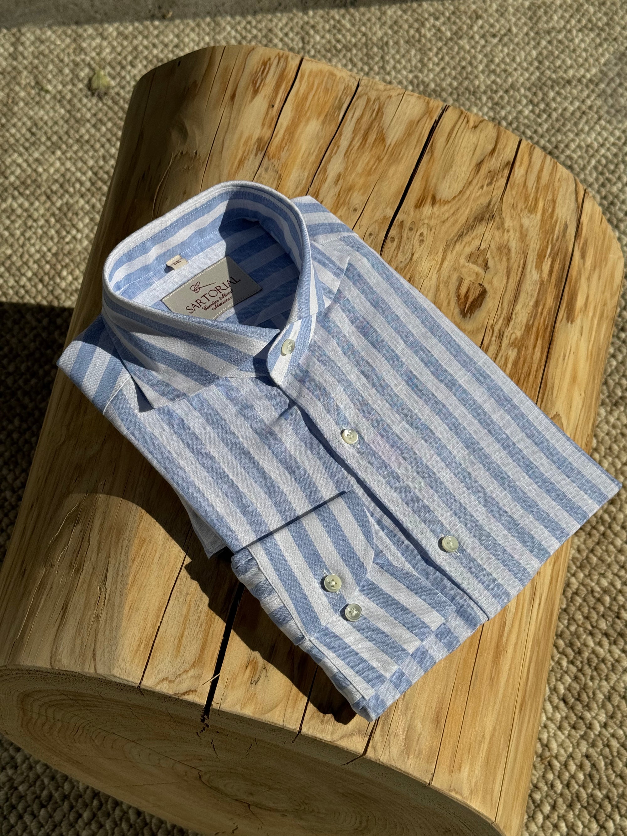MTO Pale Blue Stipe Linen Shirt #431