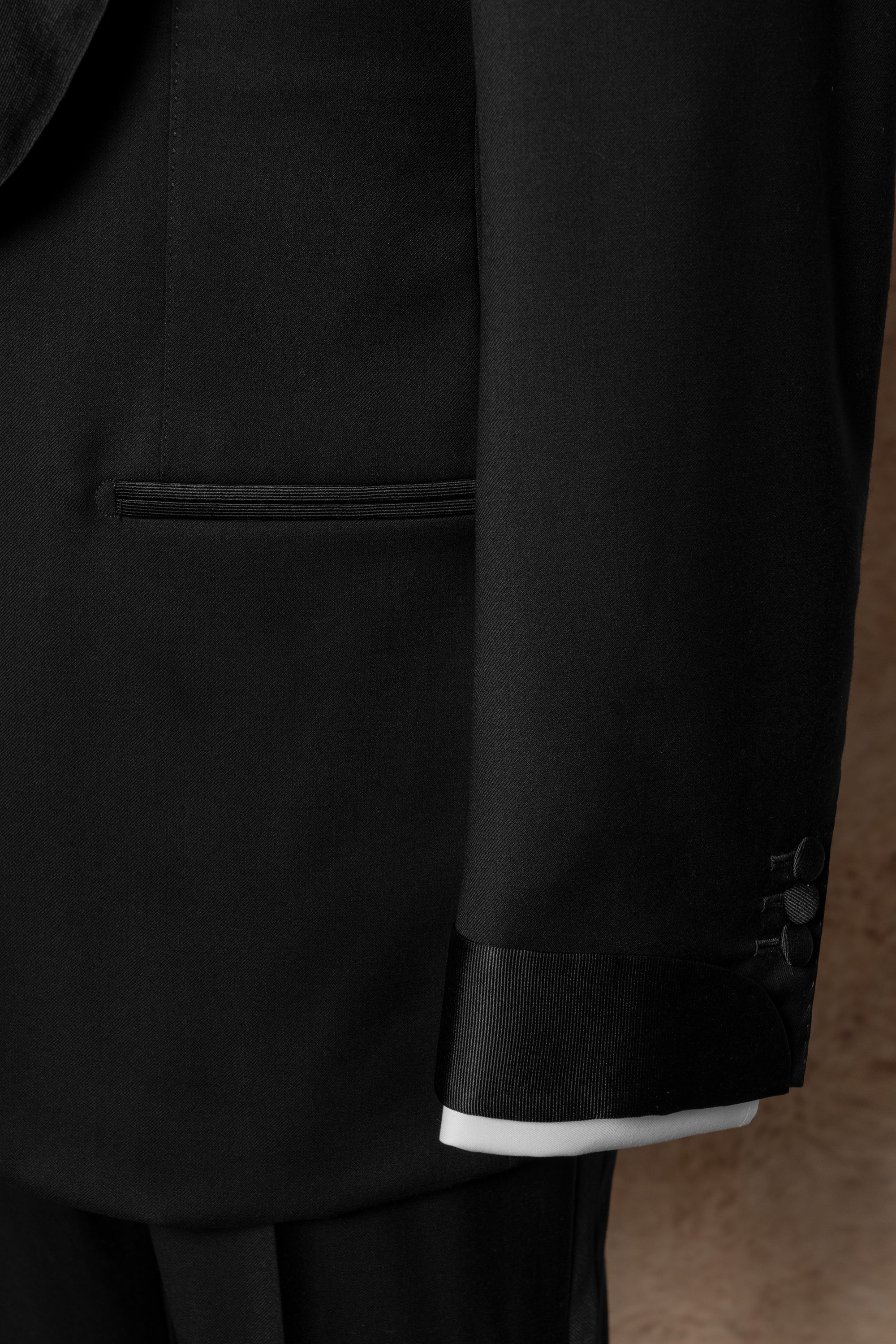 Black Wool Barathea Shawl Lapel Single Breasted Dinner Suit #219
