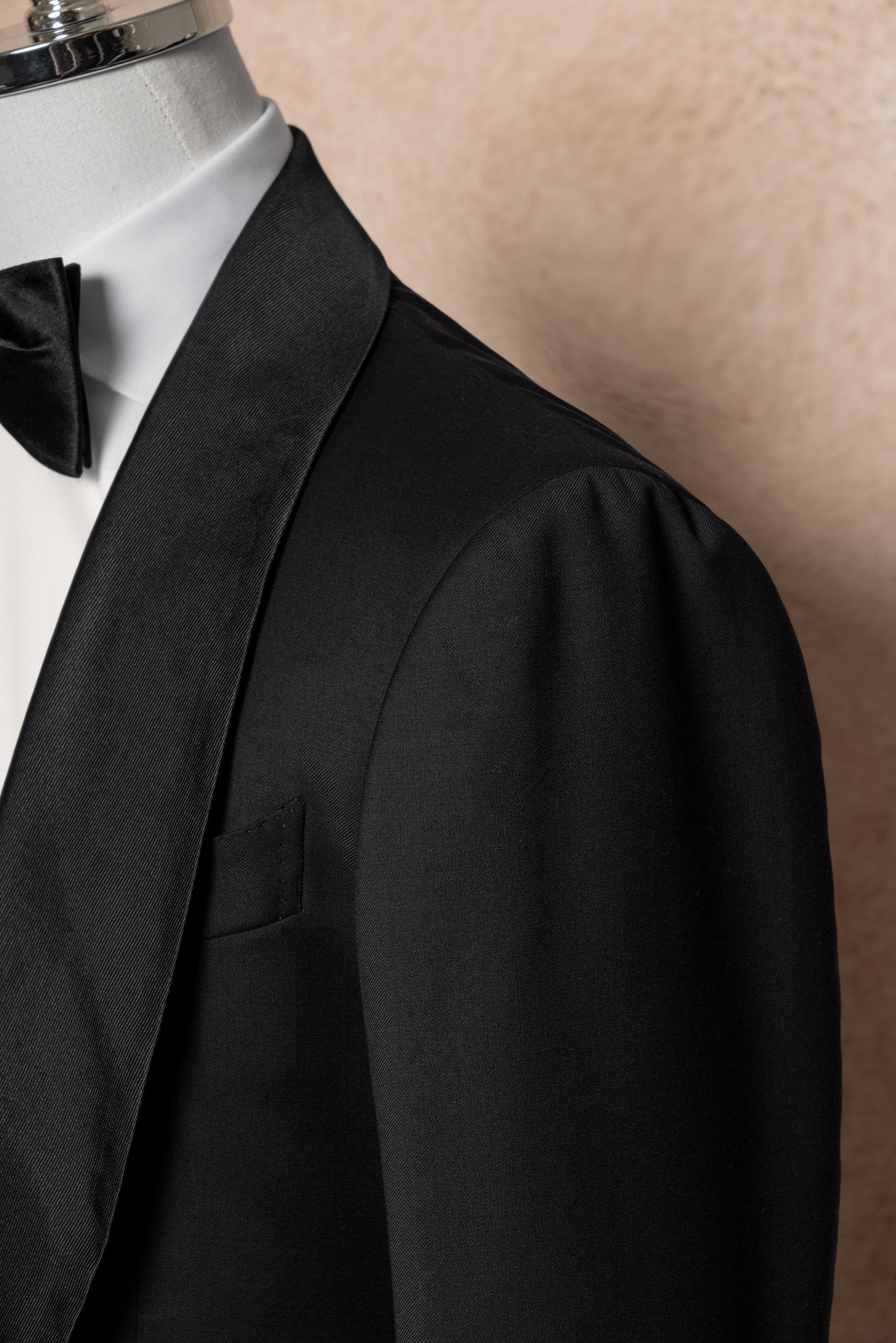 Black Wool Barathea Shawl Lapel Single Breasted Dinner Suit #219