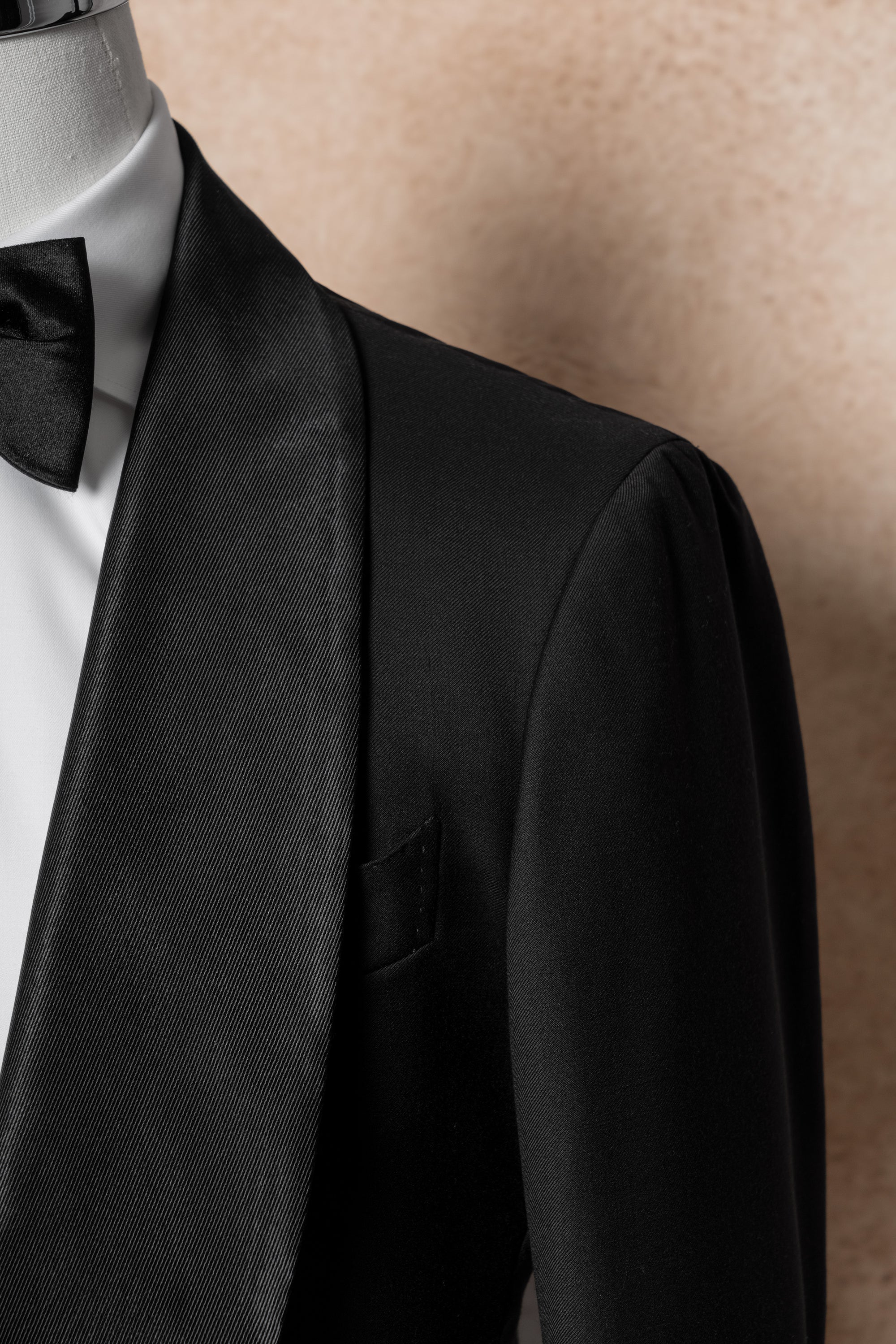 Black Wool Barathea Shawl Lapel Single Breasted Dinner Suit #219