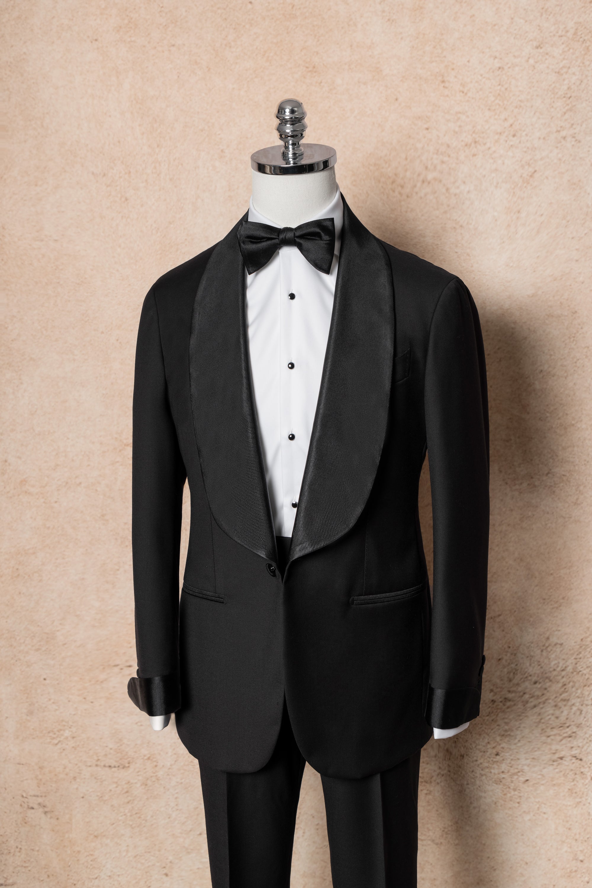 Black Wool Barathea Shawl Lapel Single Breasted Dinner Suit #219