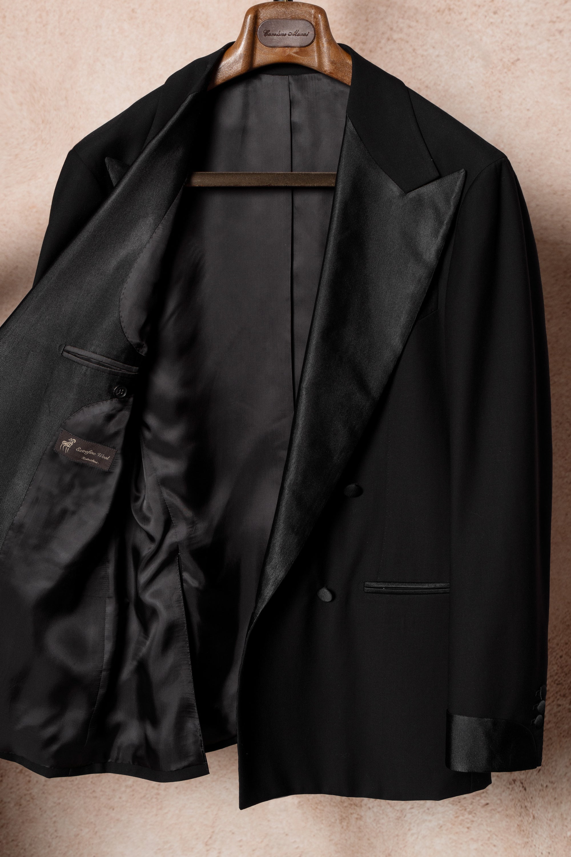 Black Wool Barathea Peak Lapel Double Breasted Dinner Suit #219