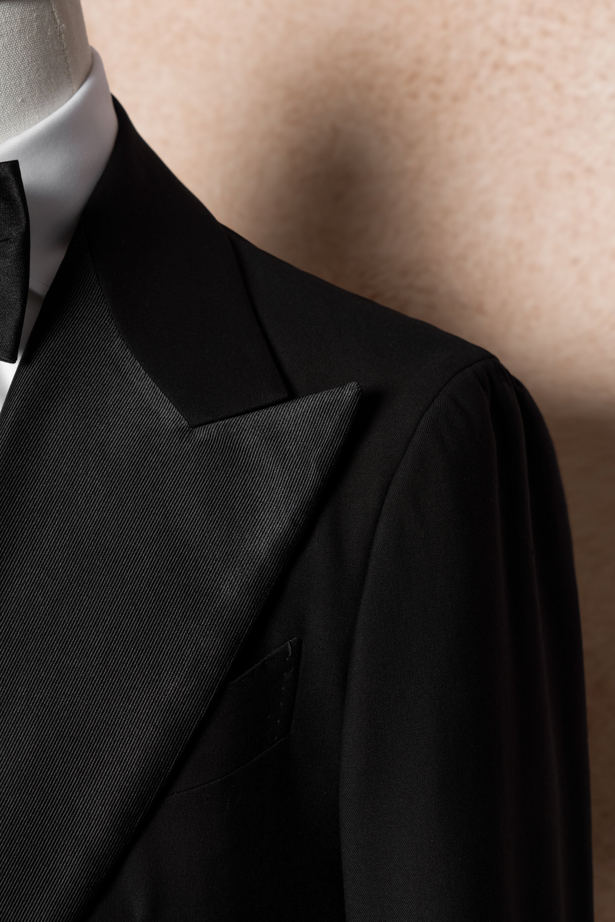 Black Wool Barathea Peak Lapel Double Breasted Dinner Suit #219
