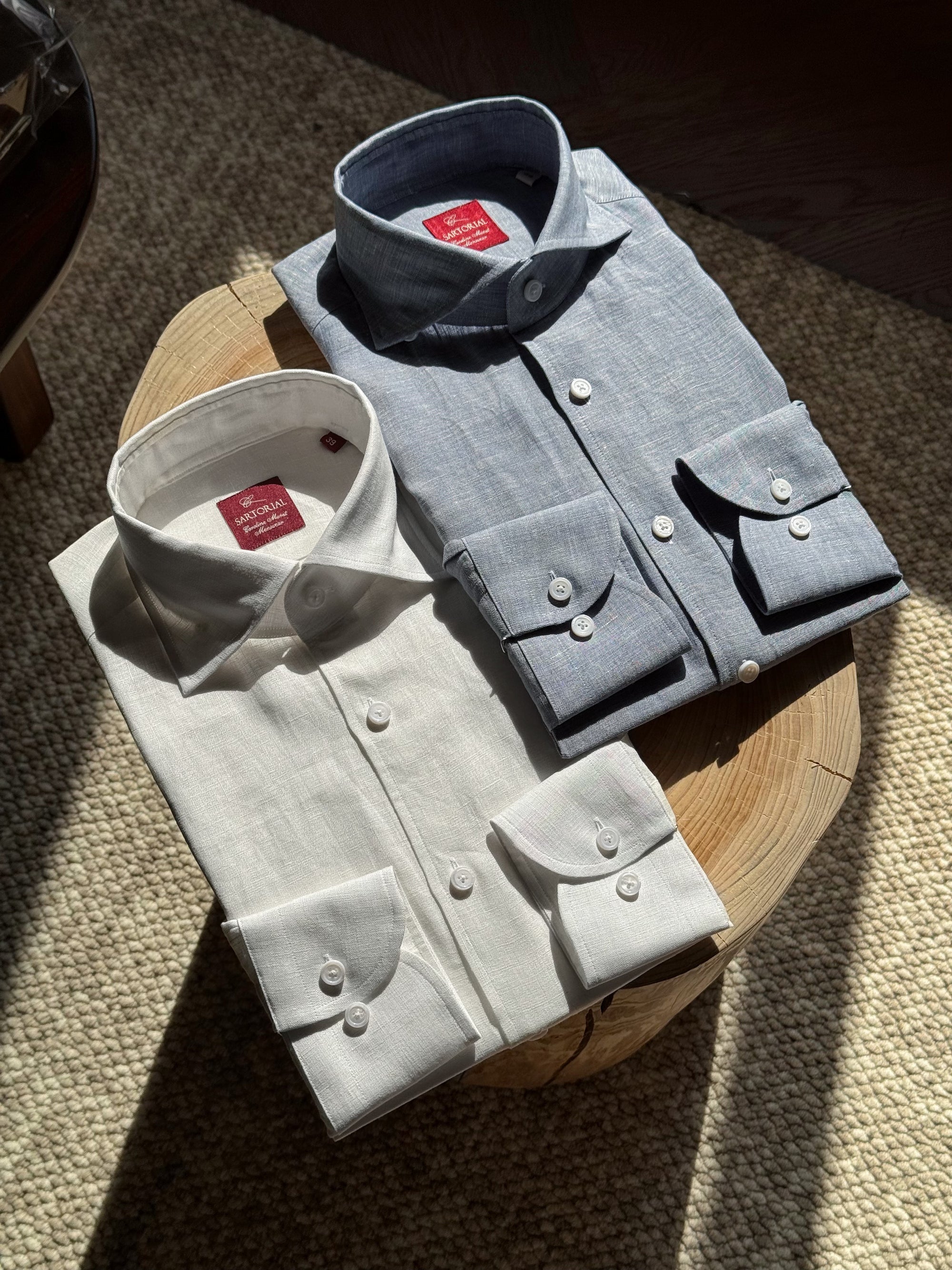 White / Pale Blue Linen Shirt